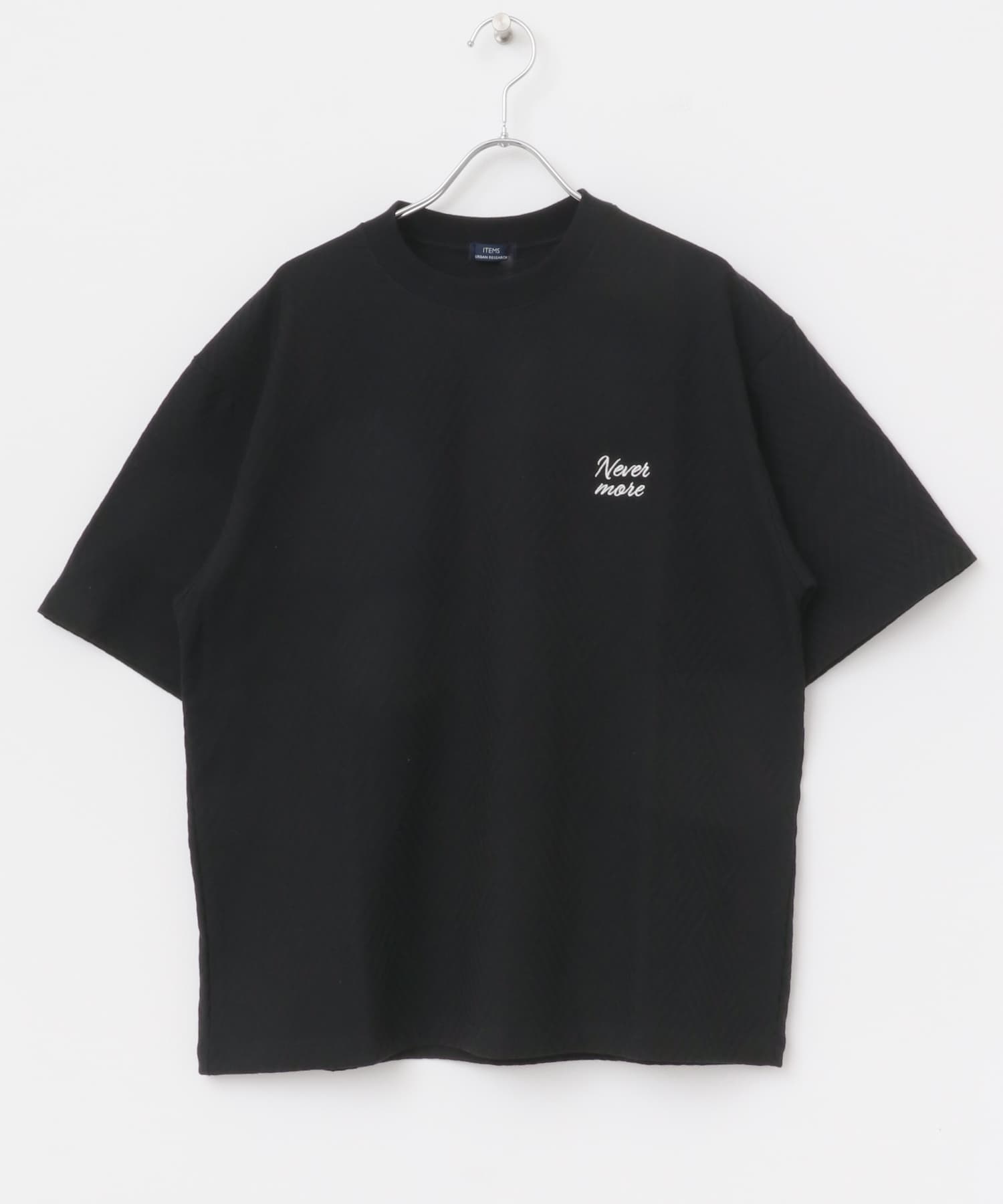 ワンポイント刺繍ヘリンボンジャカードTシャツ BLK M