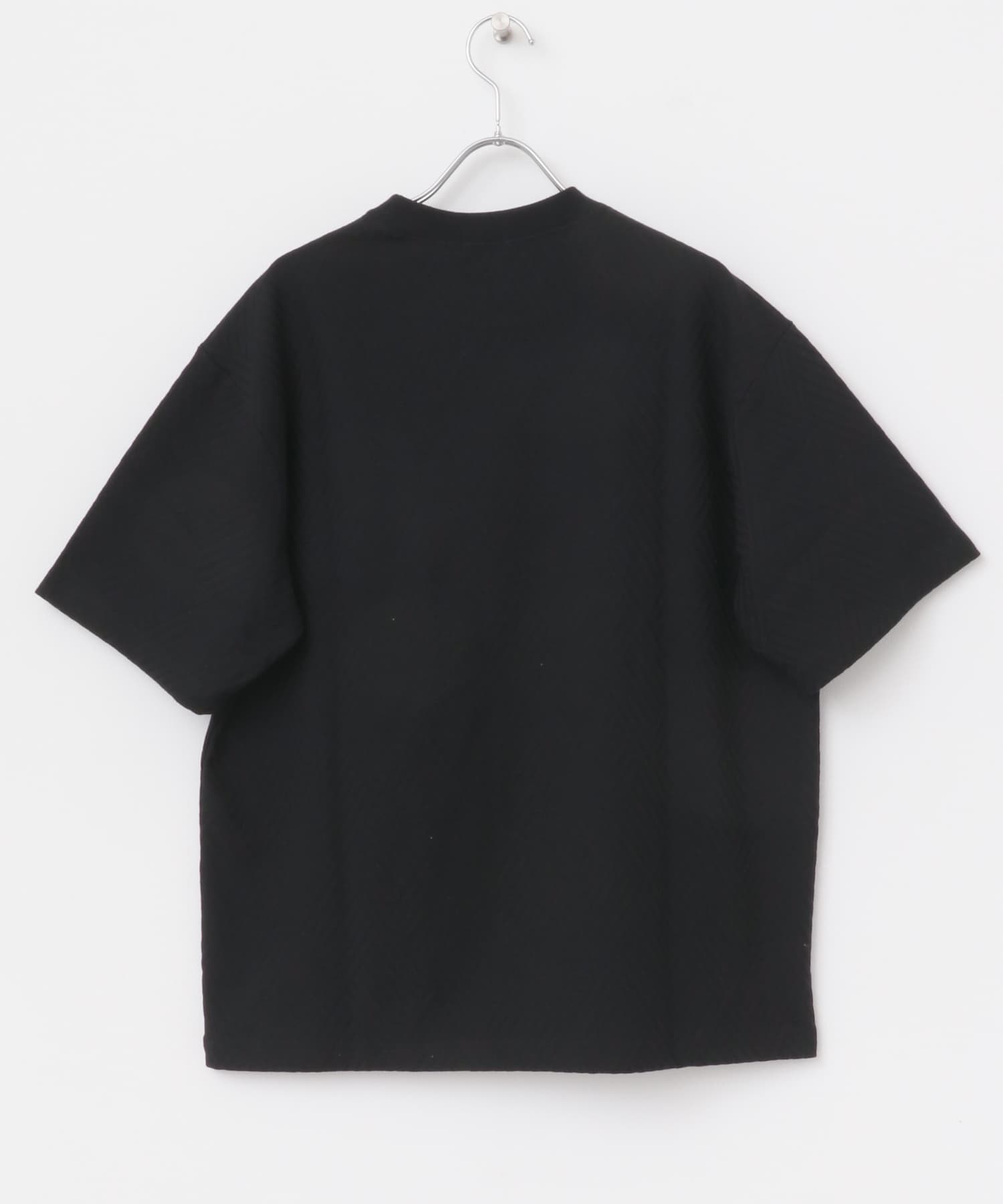 ワンポイント刺繍ヘリンボンジャカードTシャツ BLK M