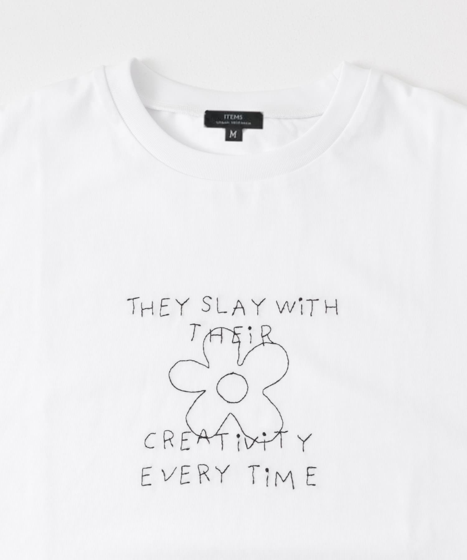 レタード刺繍Tシャツ creativity WHT M