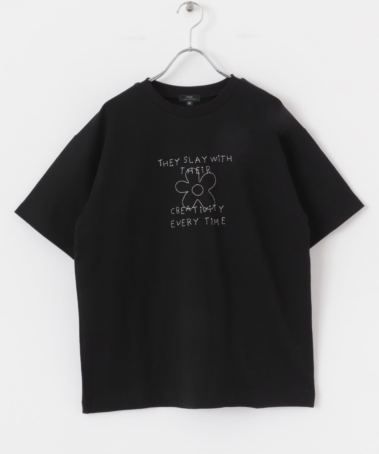 レタード刺繍Tシャツ creativity BLK M