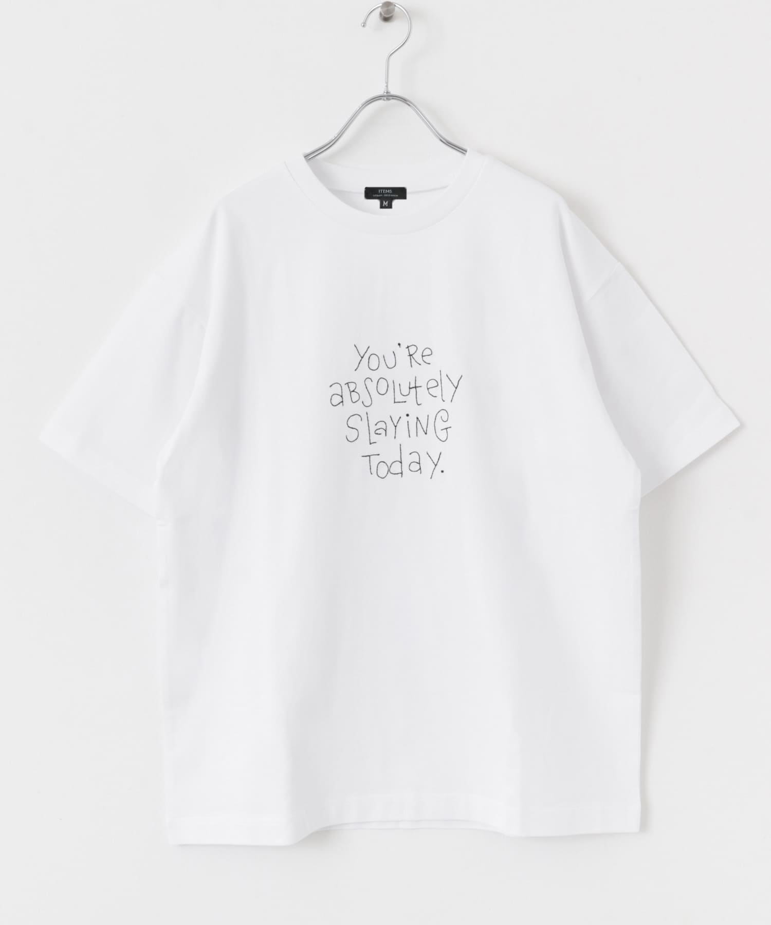 レタード刺繍Tシャツ slaying today WHT M