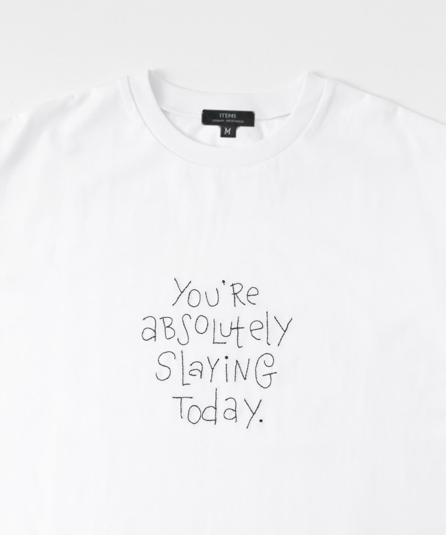 レタード刺繍Tシャツ slaying today WHT M