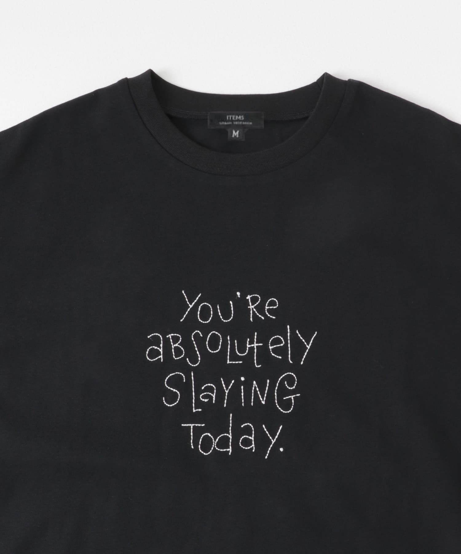 レタード刺繍Tシャツ slaying today BLK M