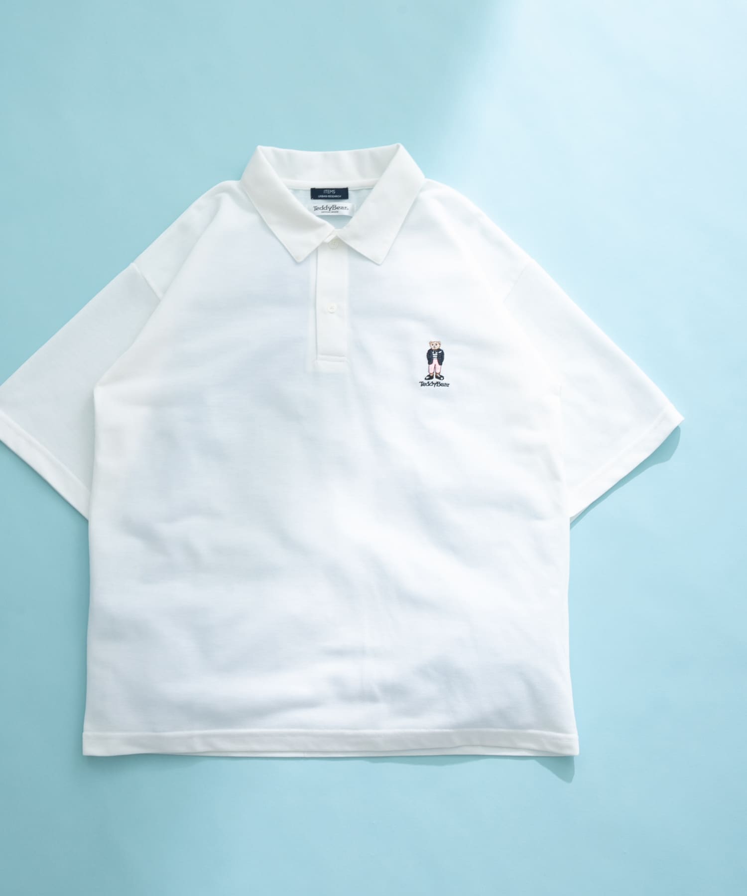 Teddy Bear ワンポイント刺繍ポロシャツ WHT M