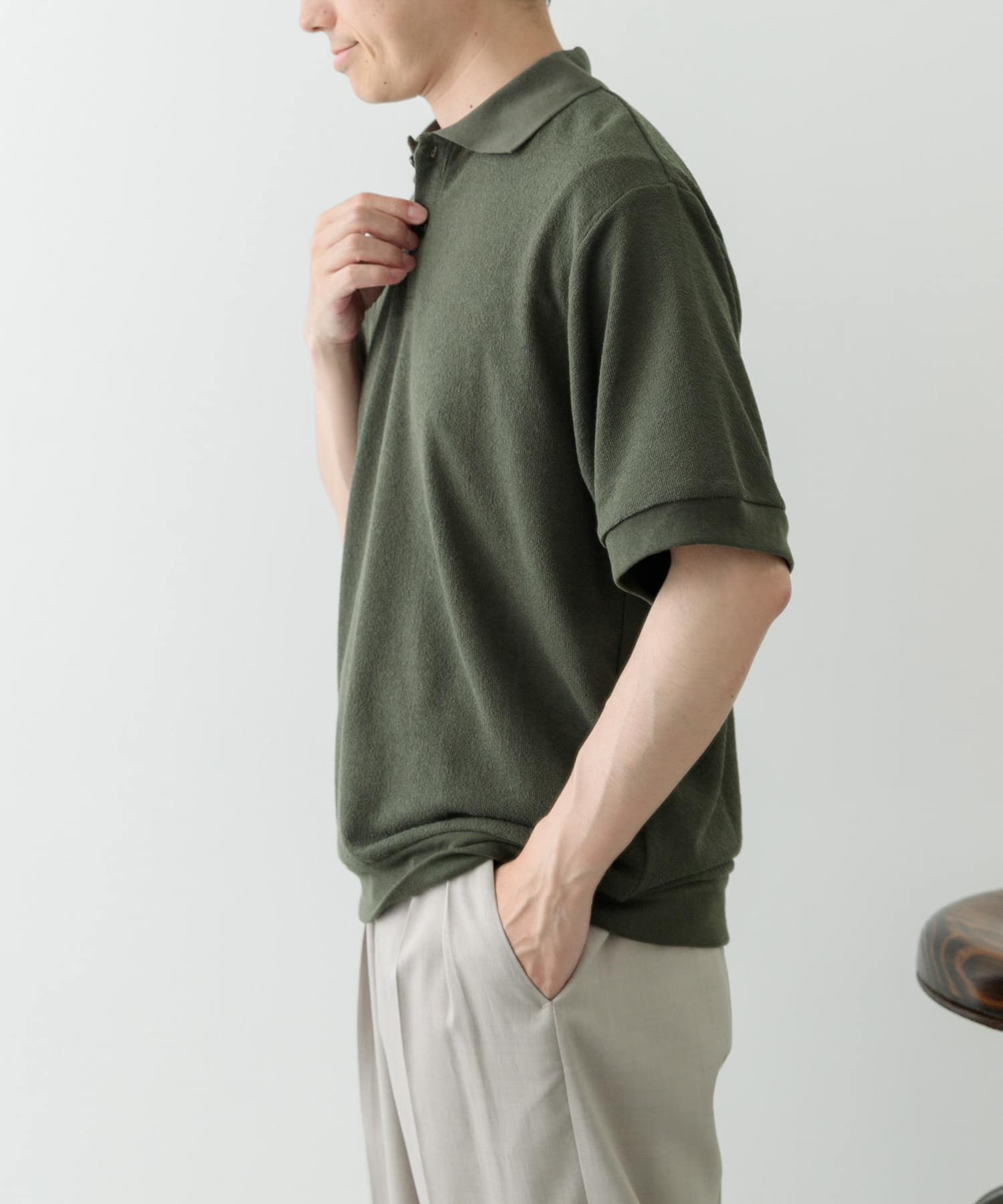 クレープジョーゼットポロシャツ KHK M