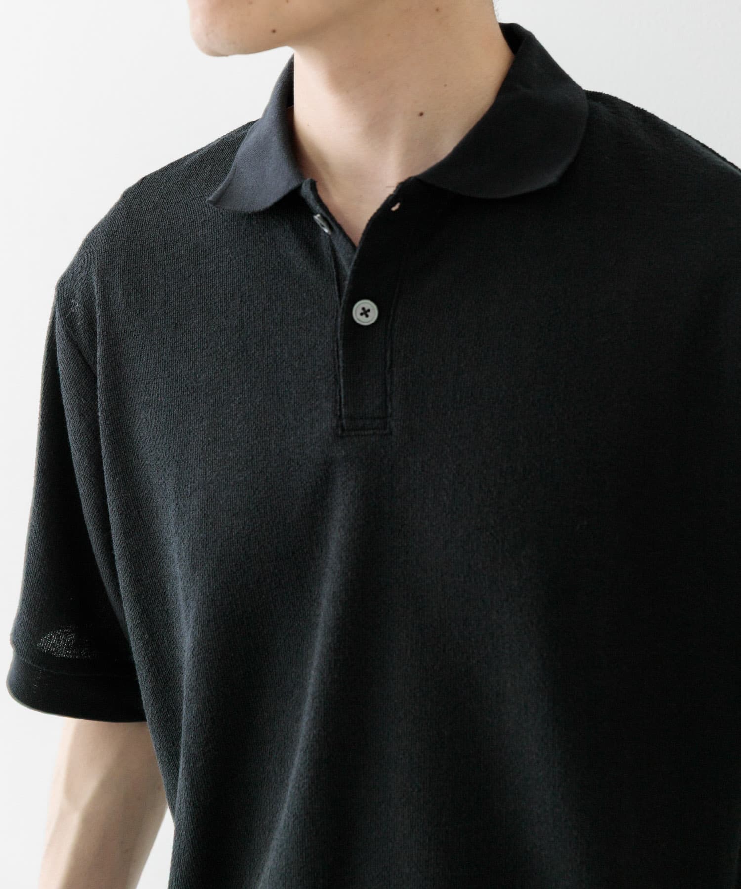 クレープジョーゼットポロシャツ BLK M