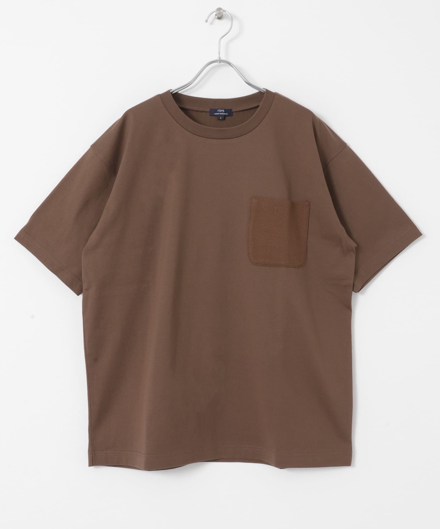 ポケット切替クルーネックTシャツ BRN M