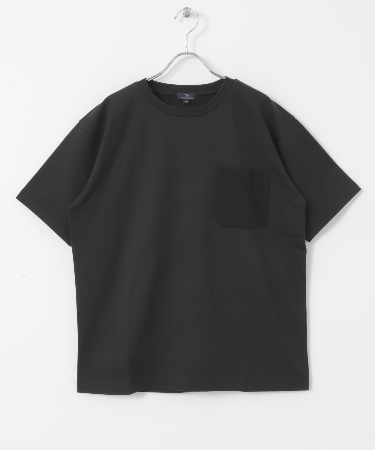 ポケット切替クルーネックTシャツ BLK M