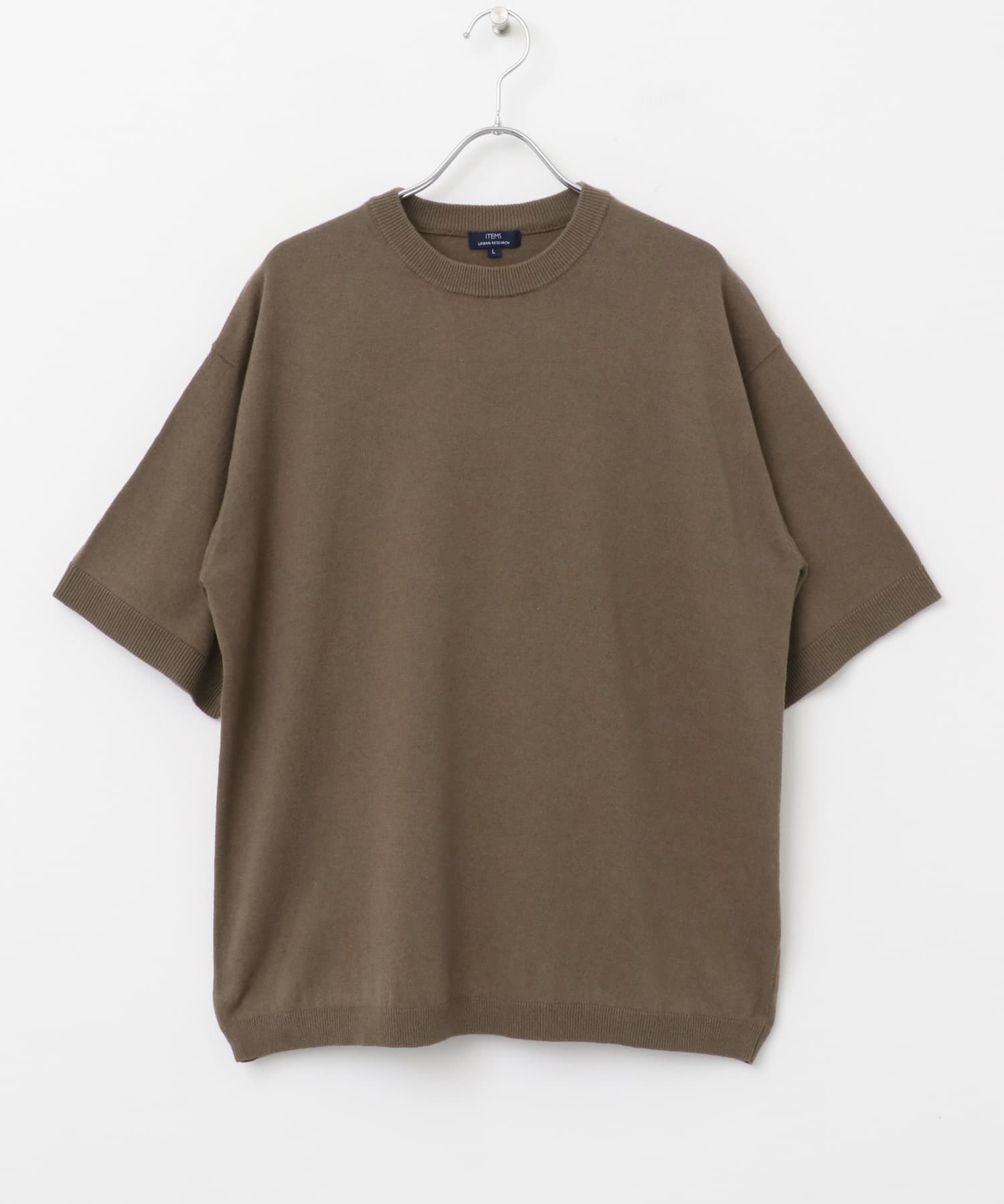 コットンリネンクルーネックサマーニット BRN M