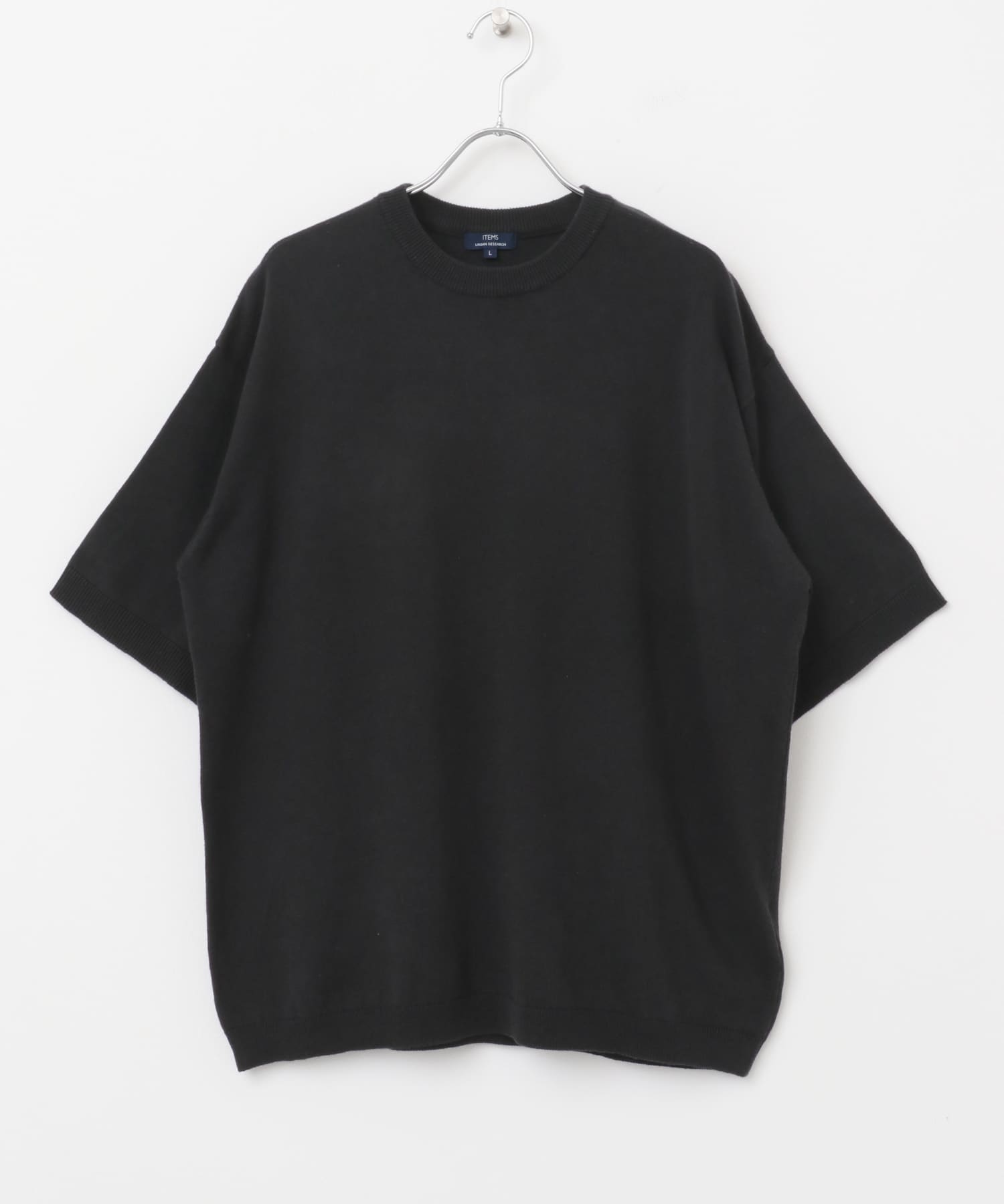 コットンリネンクルーネックサマーニット BLK M