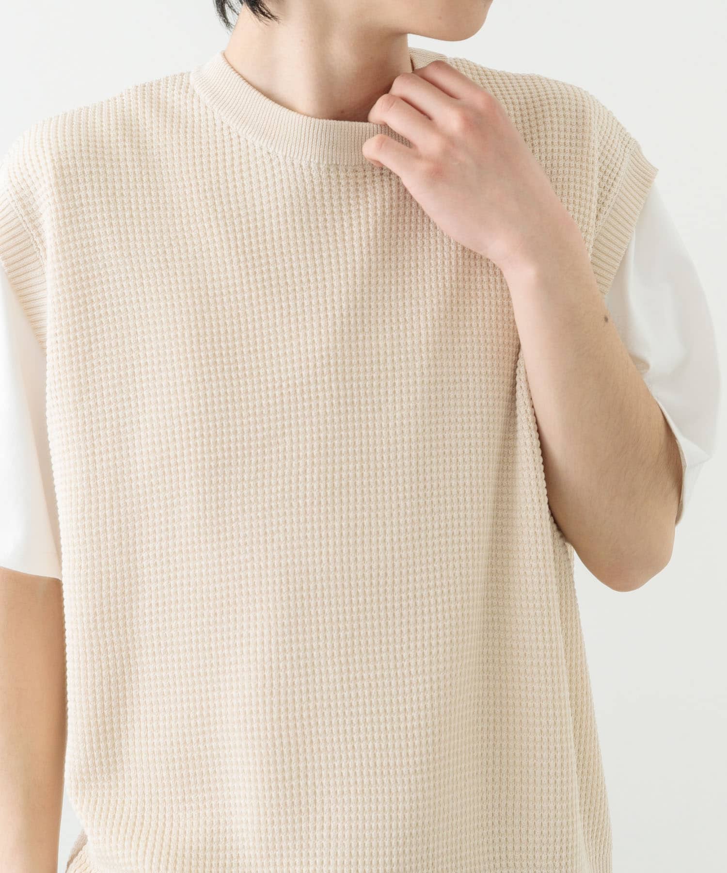 ワッフルニットベスト+Tシャツセット