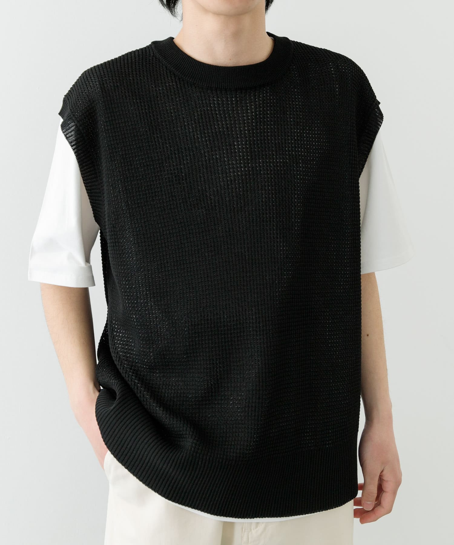 ワッフルニットベスト+Tシャツセット