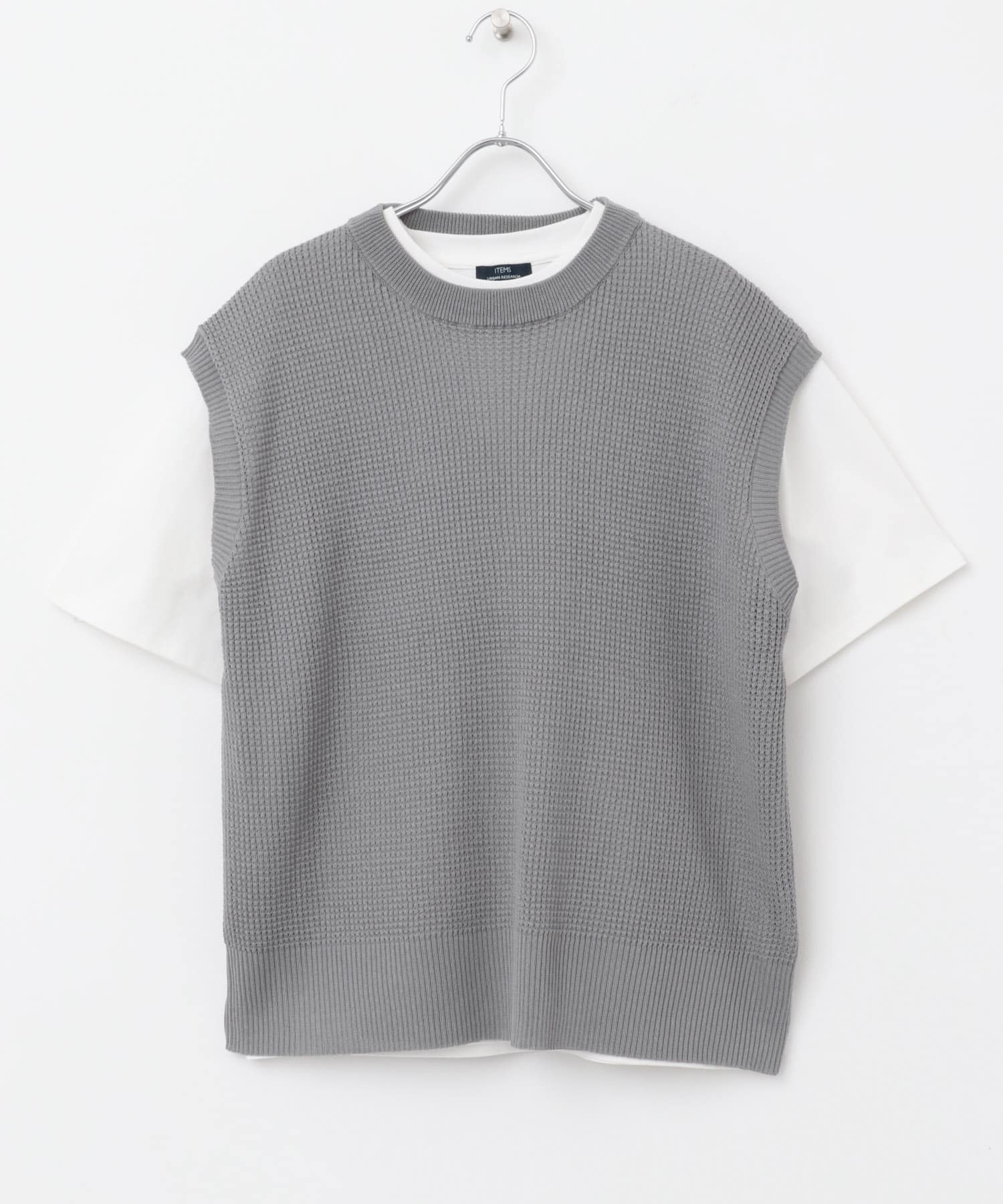 ワッフルニットベスト+Tシャツセット GRY M