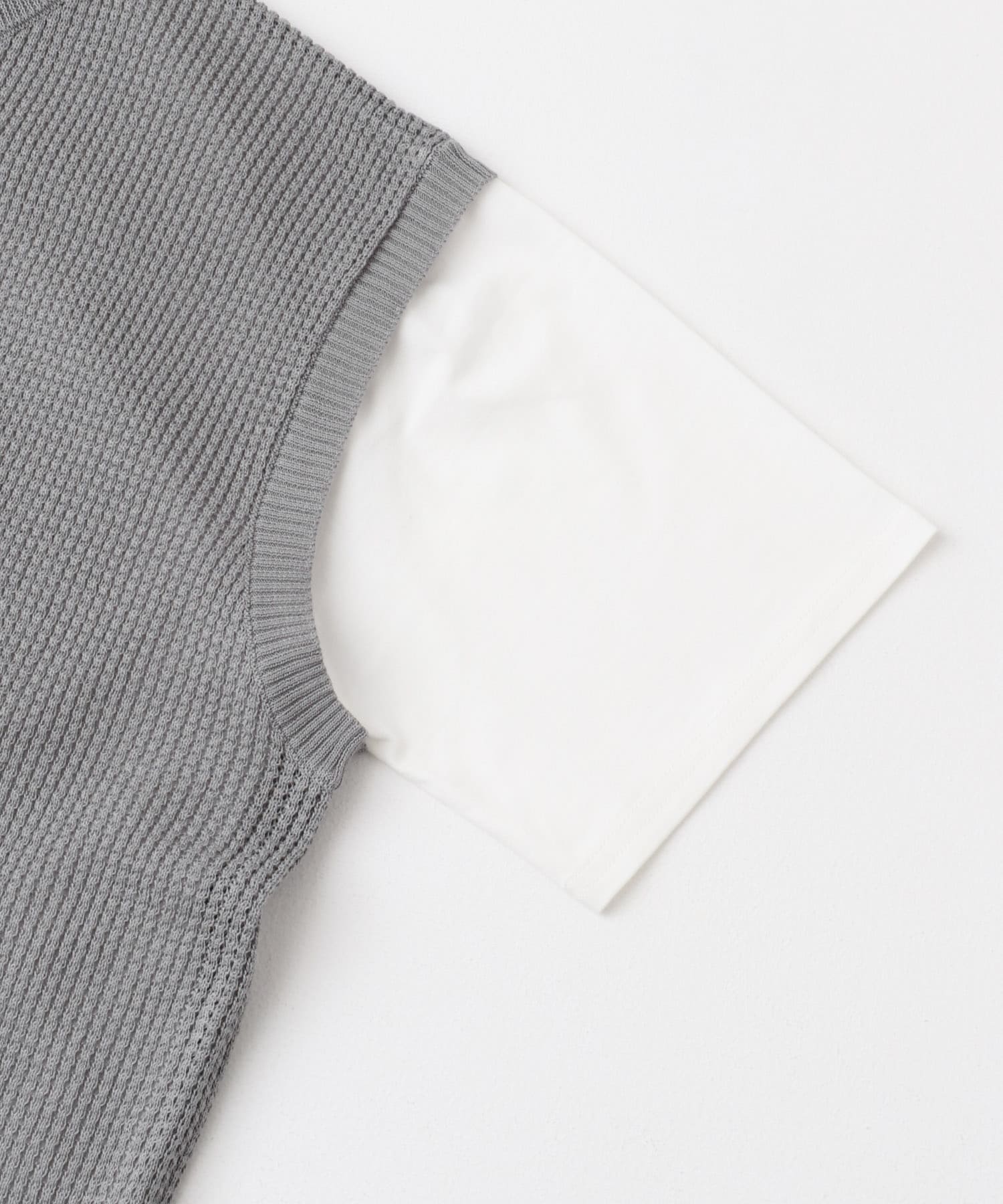 ワッフルニットベスト+Tシャツセット GRY M