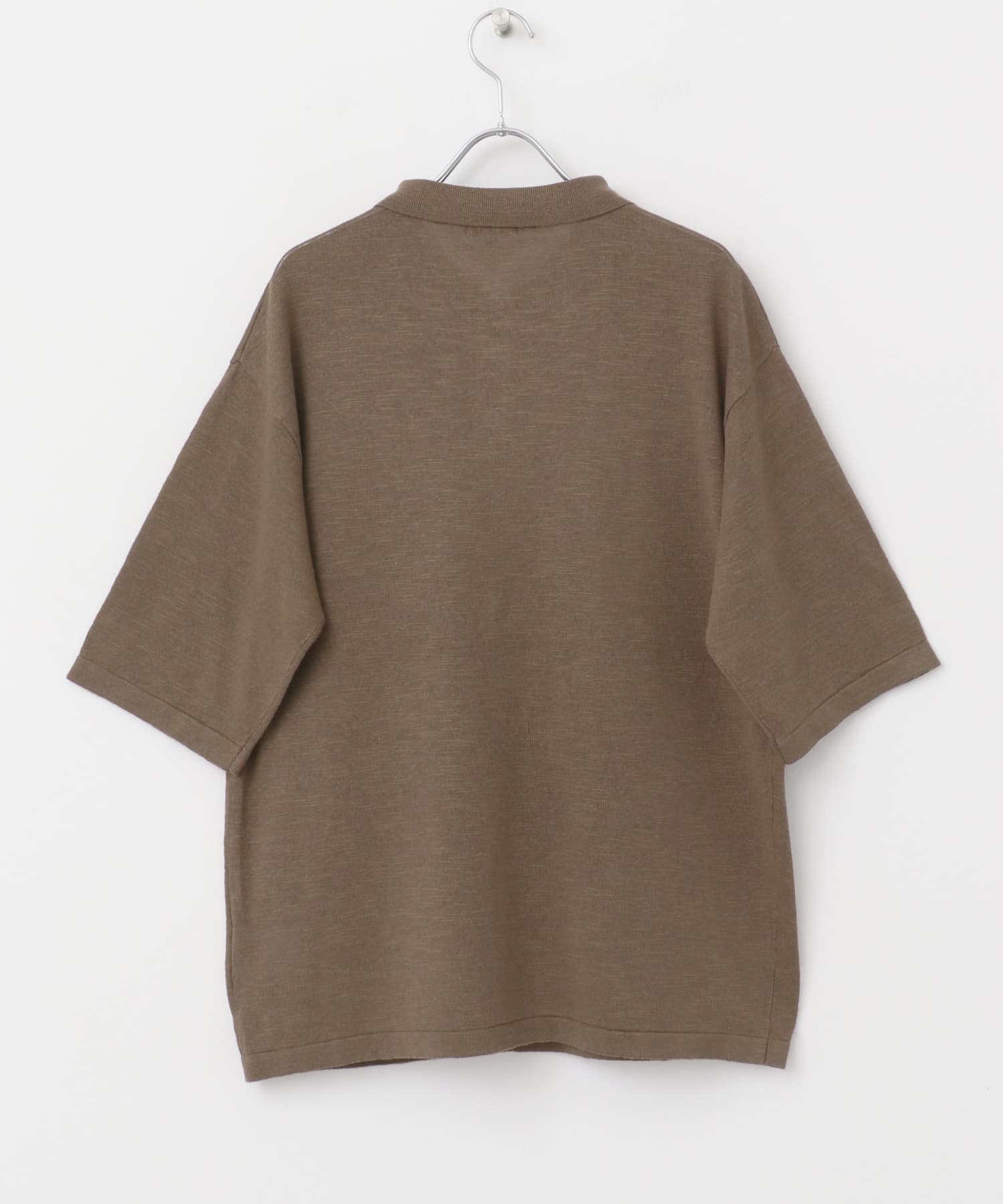 レーヨンリネン半袖ニットポロ BRN M