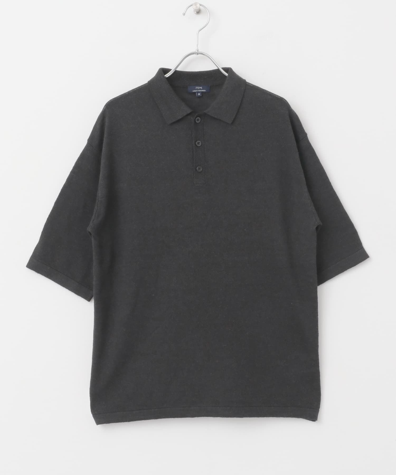 レーヨンリネン半袖ニットポロ BLK M