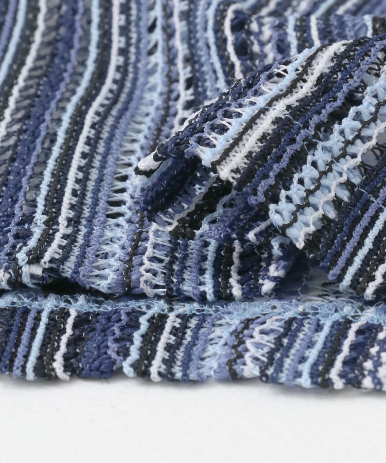 マルチストライプレースオープンカラーシャツ BLU M