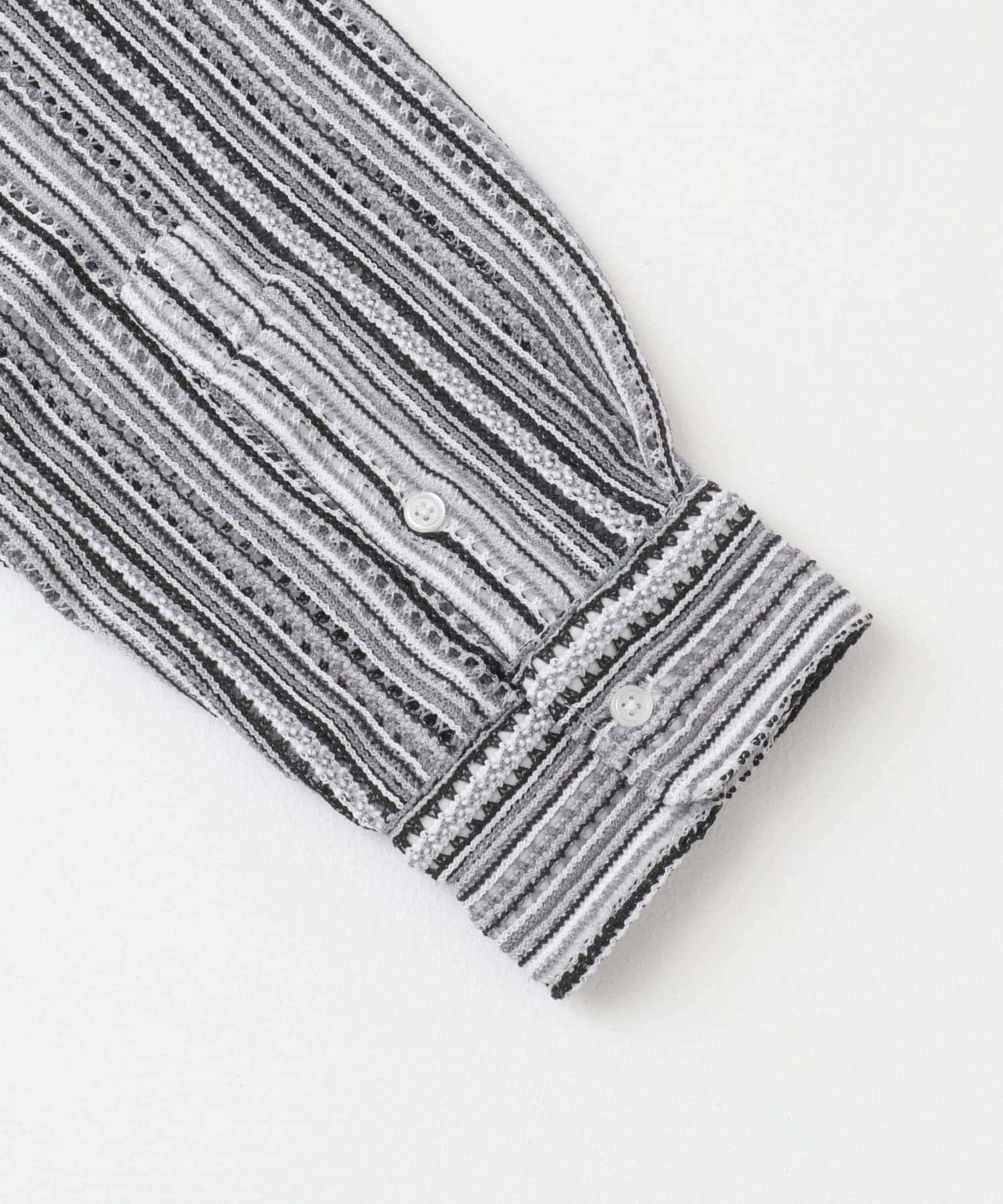 マルチストライプレースオープンカラーシャツ BLK M