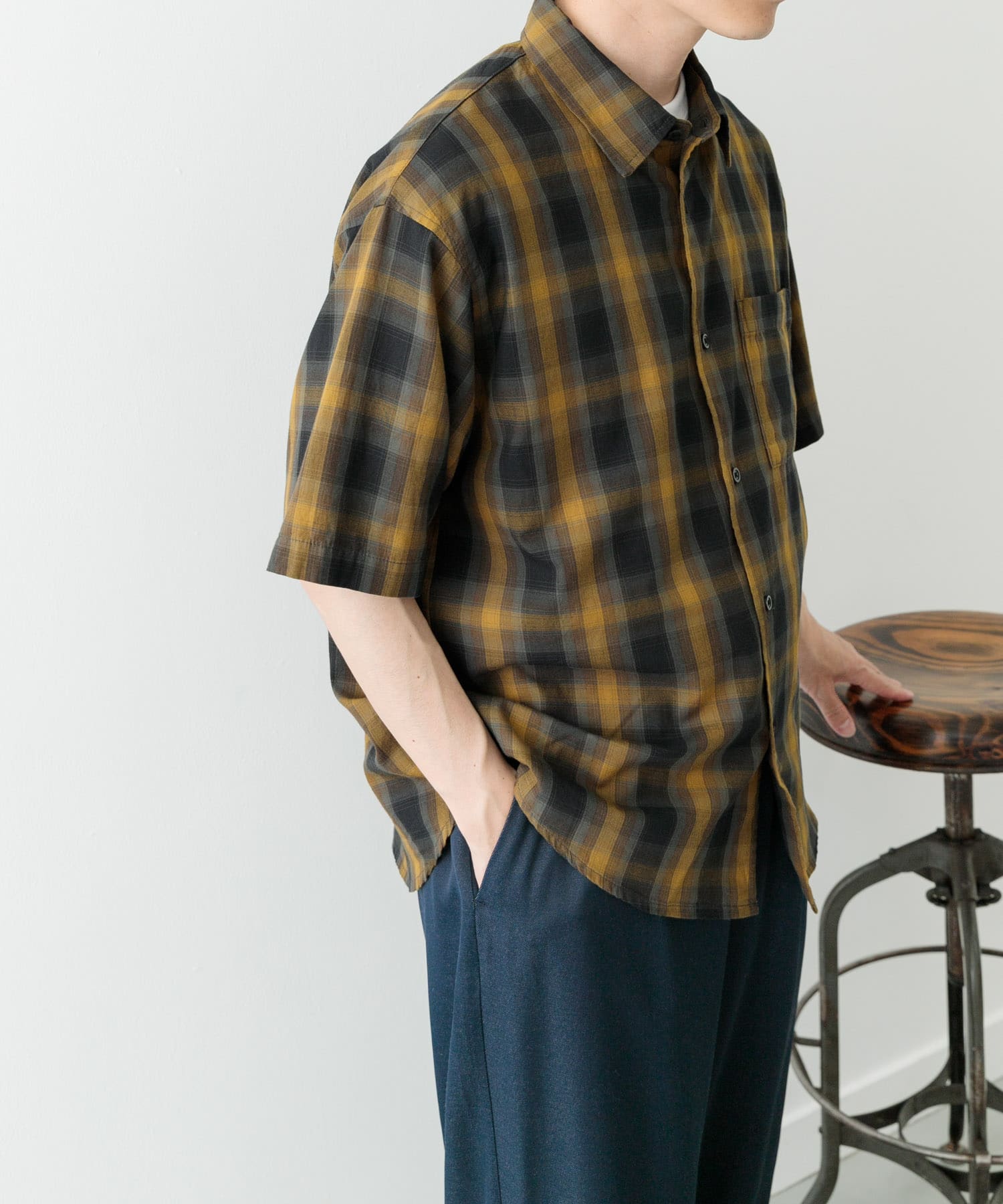 オンブレチェックショートスリーブシャツ