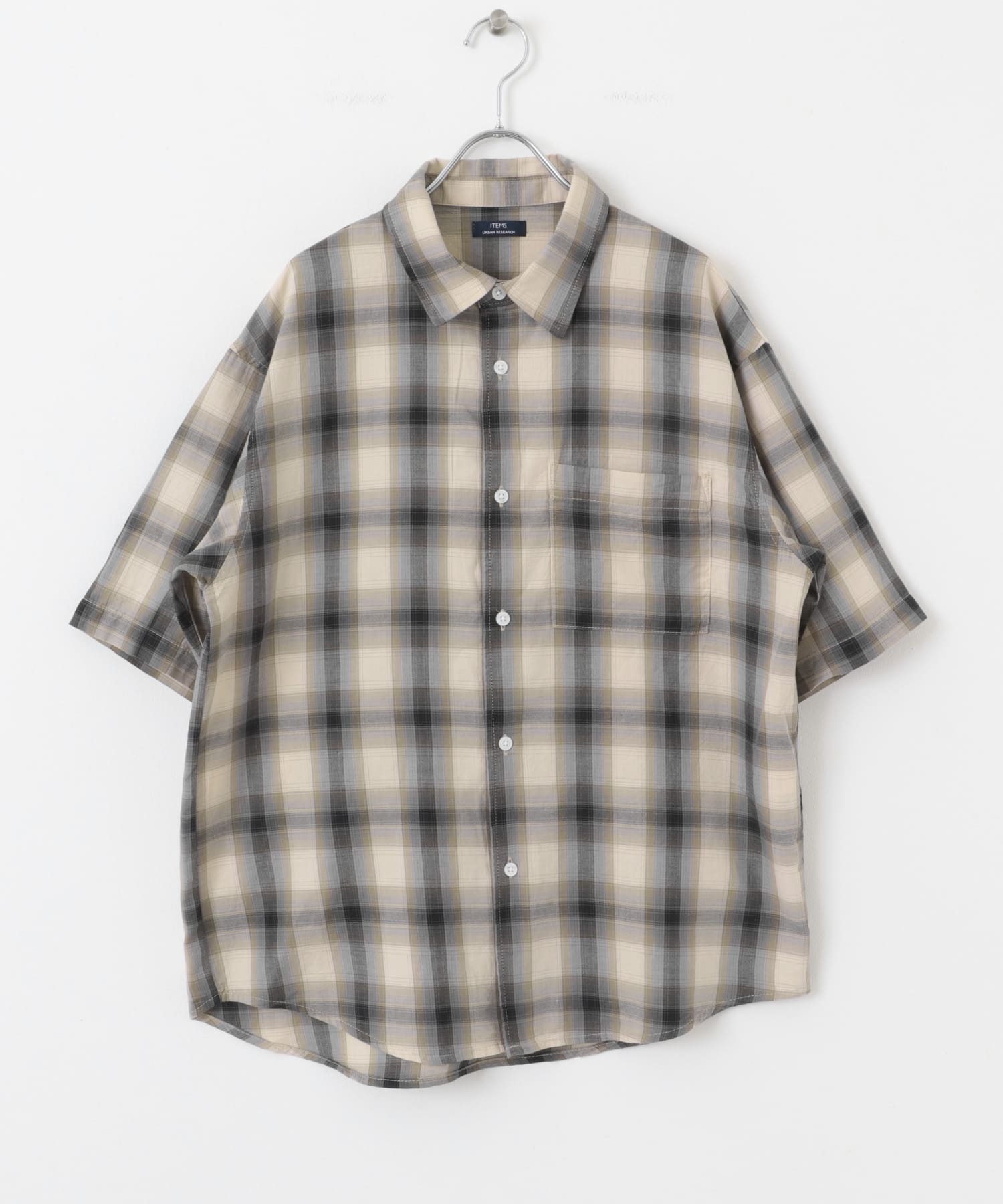オンブレチェックショートスリーブシャツ BEG M