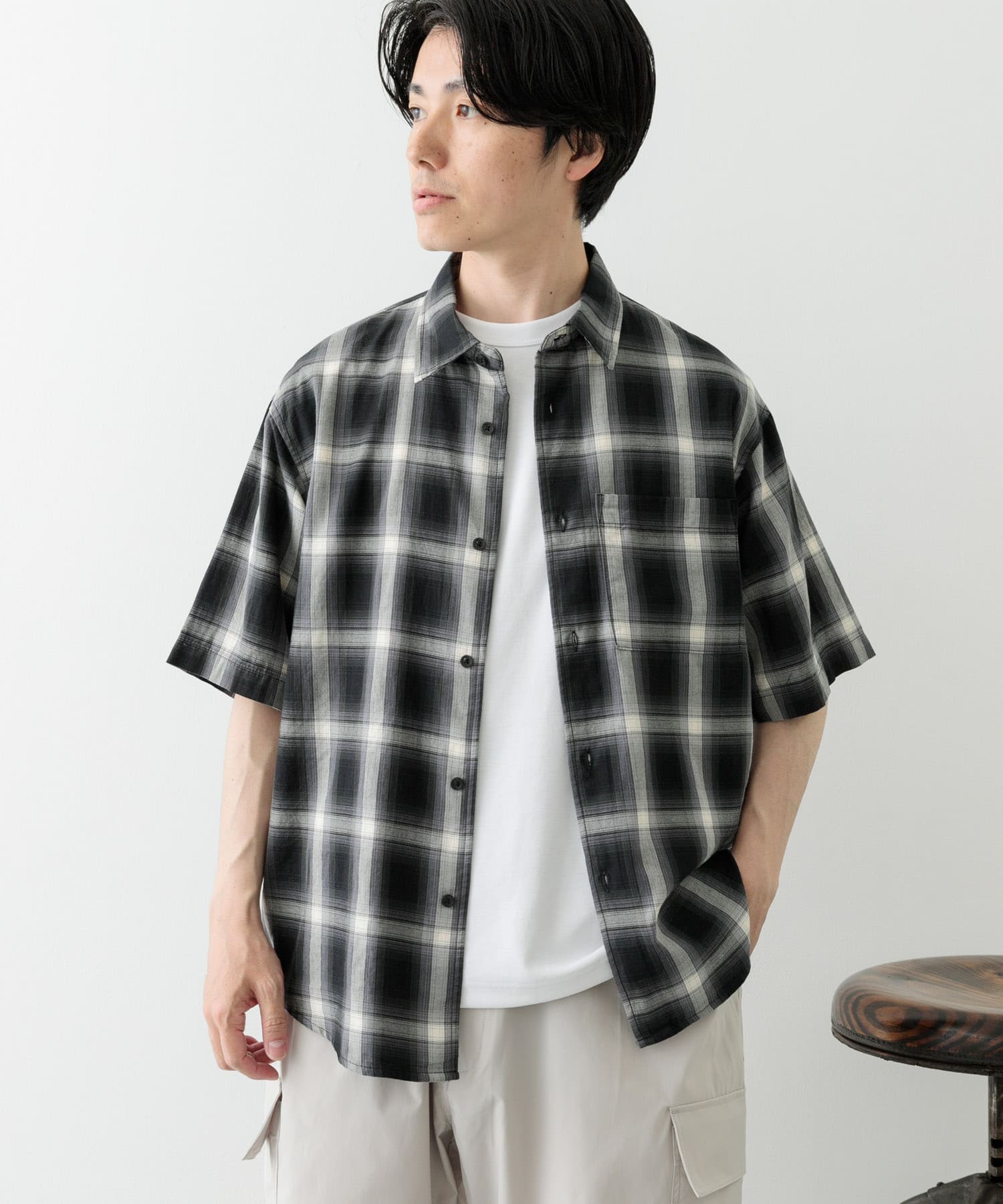 オンブレチェックショートスリーブシャツ