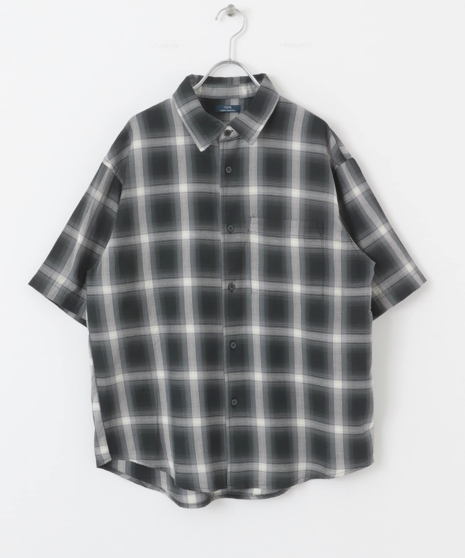 オンブレチェックショートスリーブシャツ BLK M