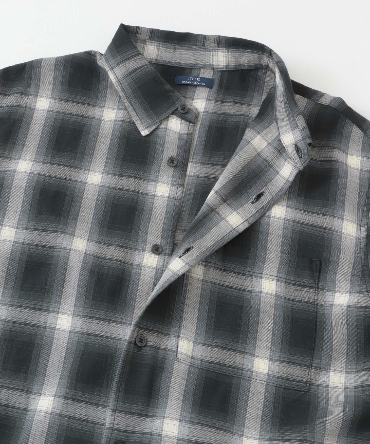 オンブレチェックショートスリーブシャツ BLK M