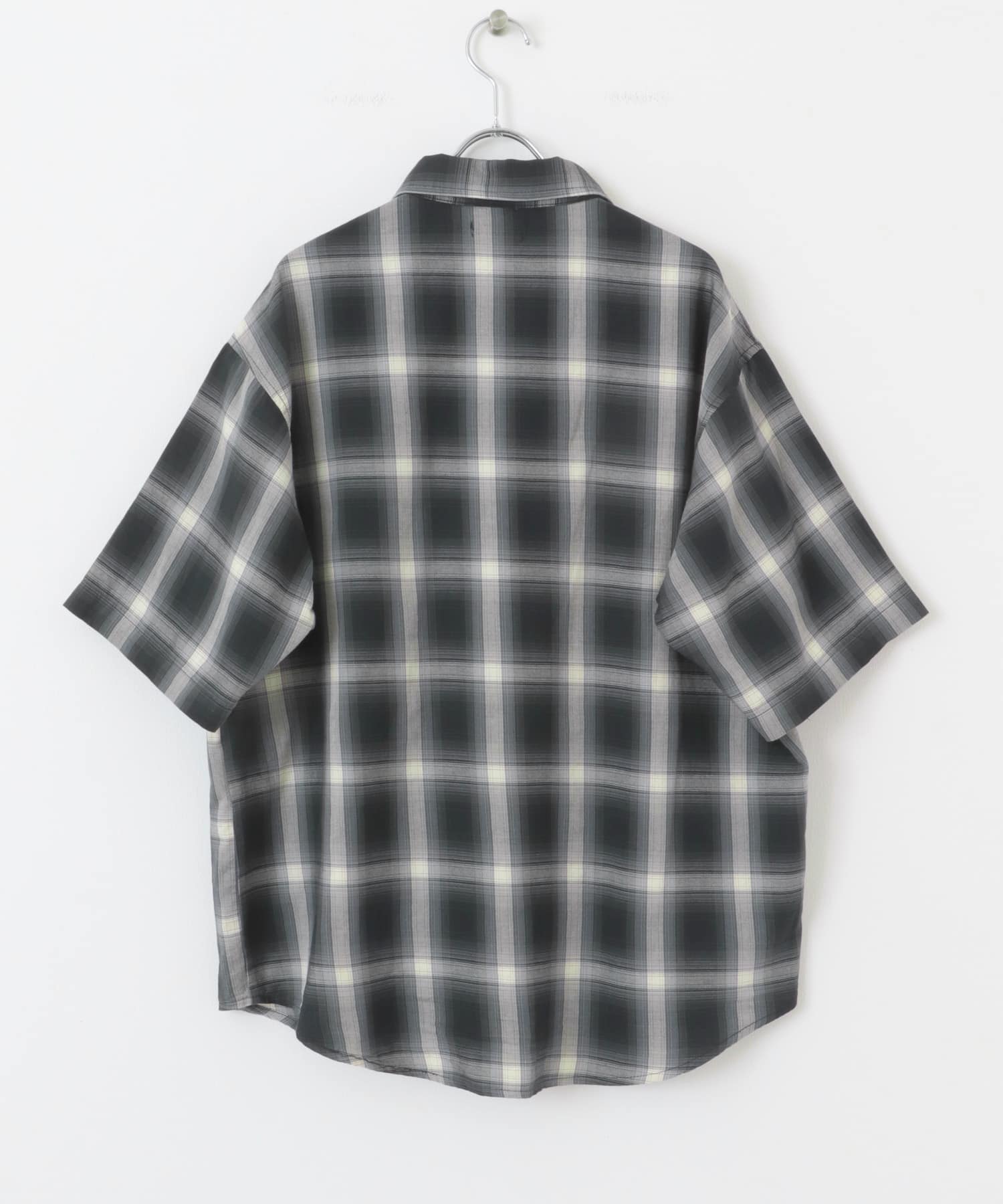 オンブレチェックショートスリーブシャツ BLK M
