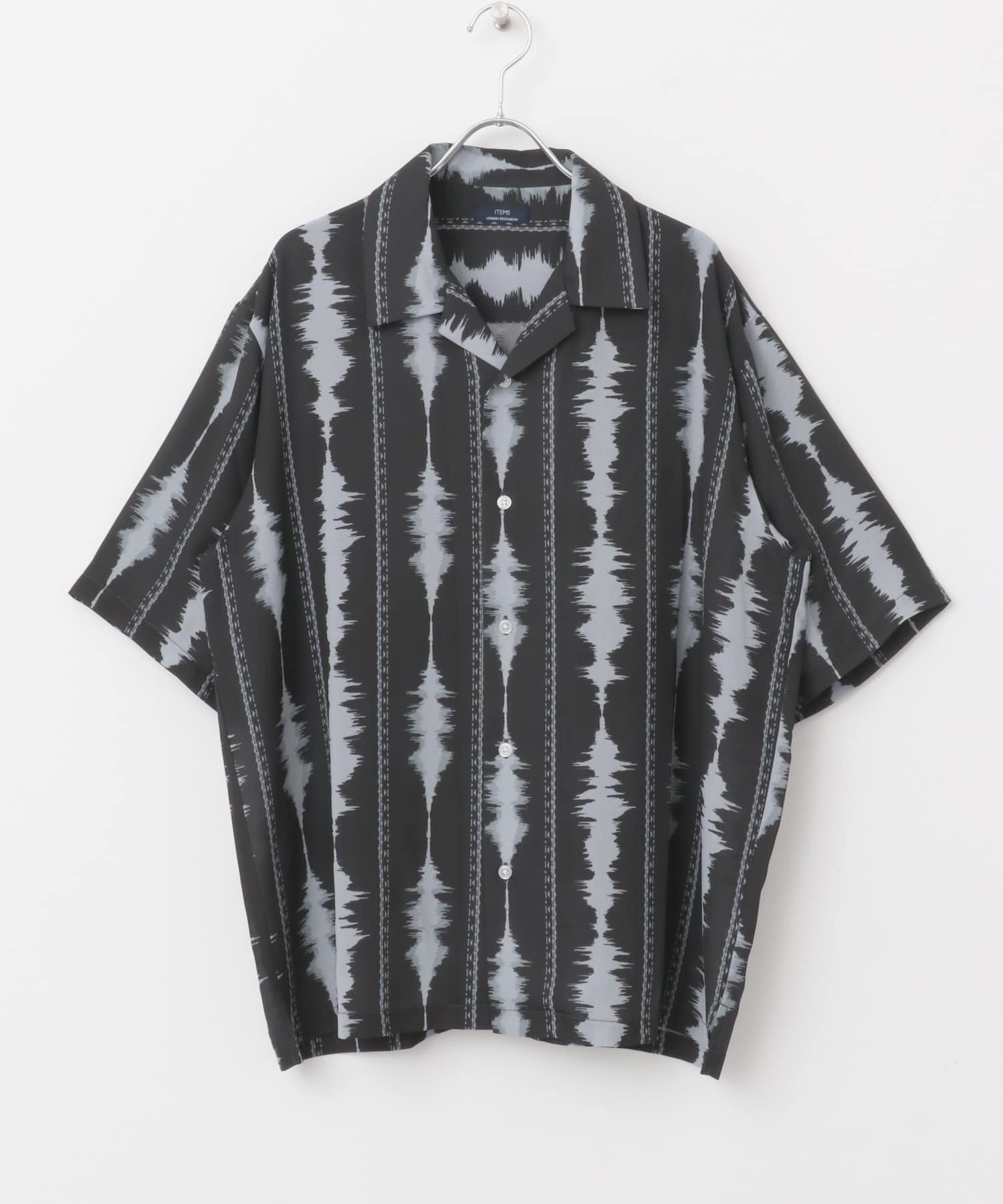 デジタルストライププリント半袖シャツ BLK M