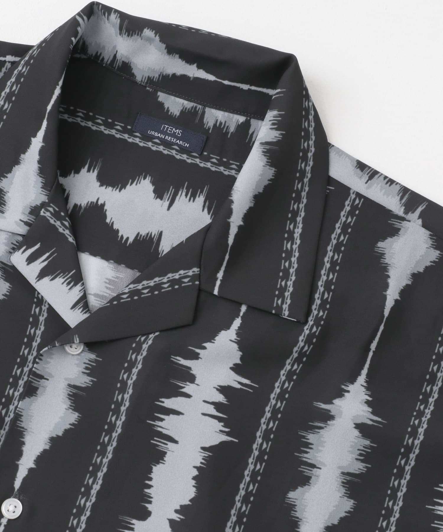 デジタルストライププリント半袖シャツ BLK M