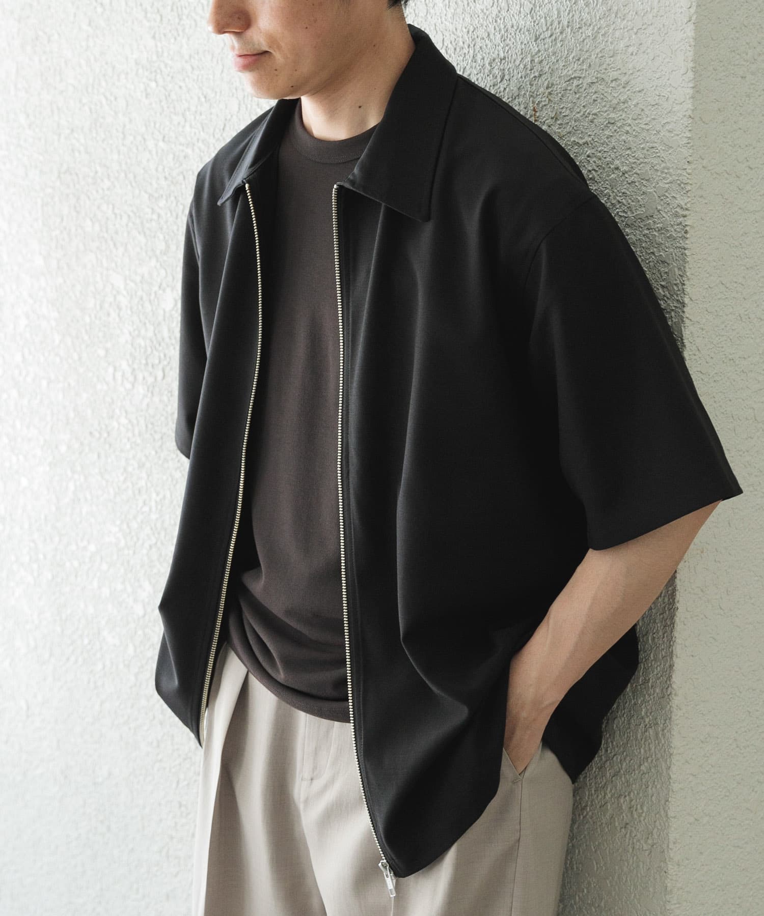 2wayストレッチジップアップ半袖シャツ