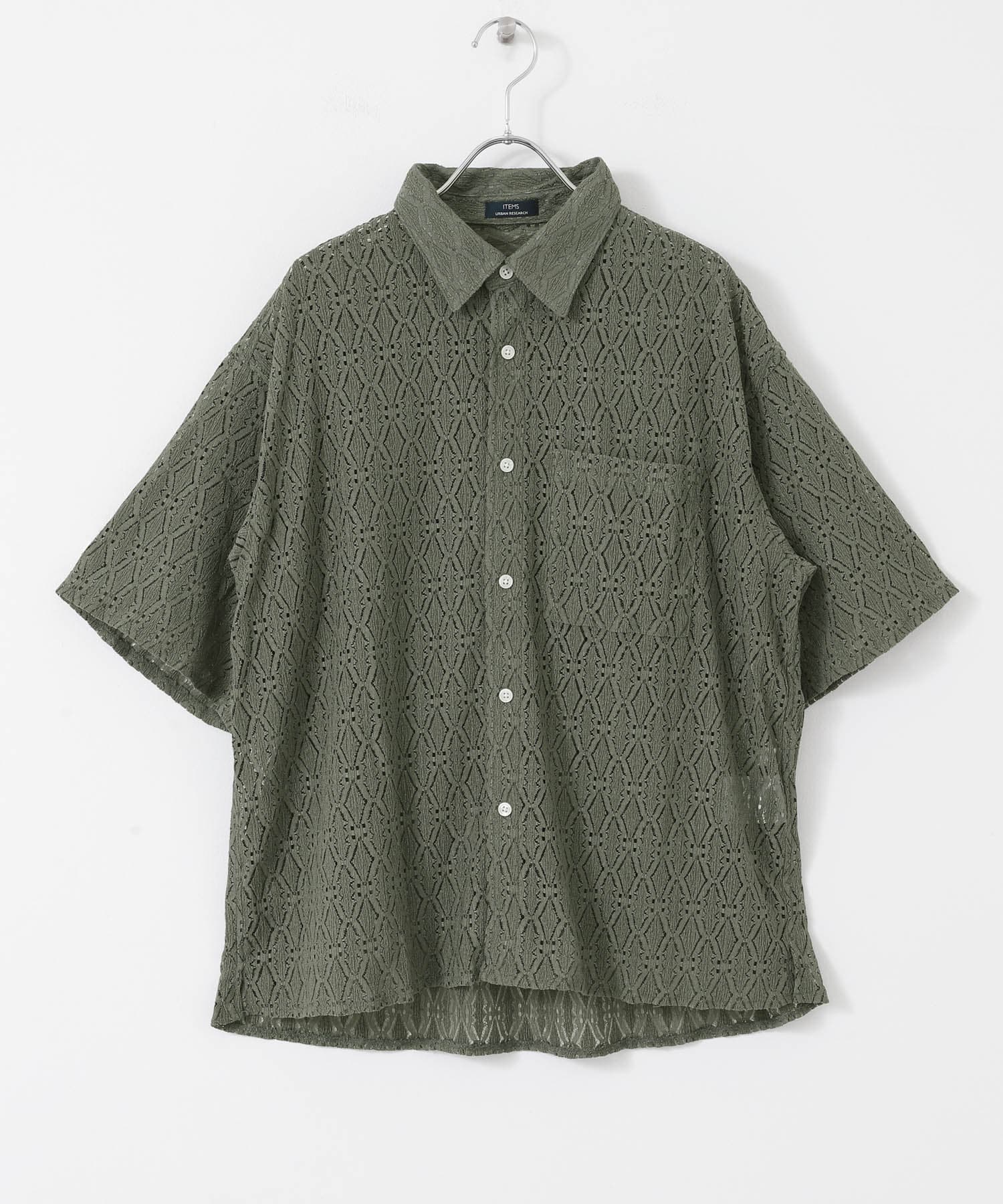 レギュラーカラーレース半袖シャツ SAGE GREEN M