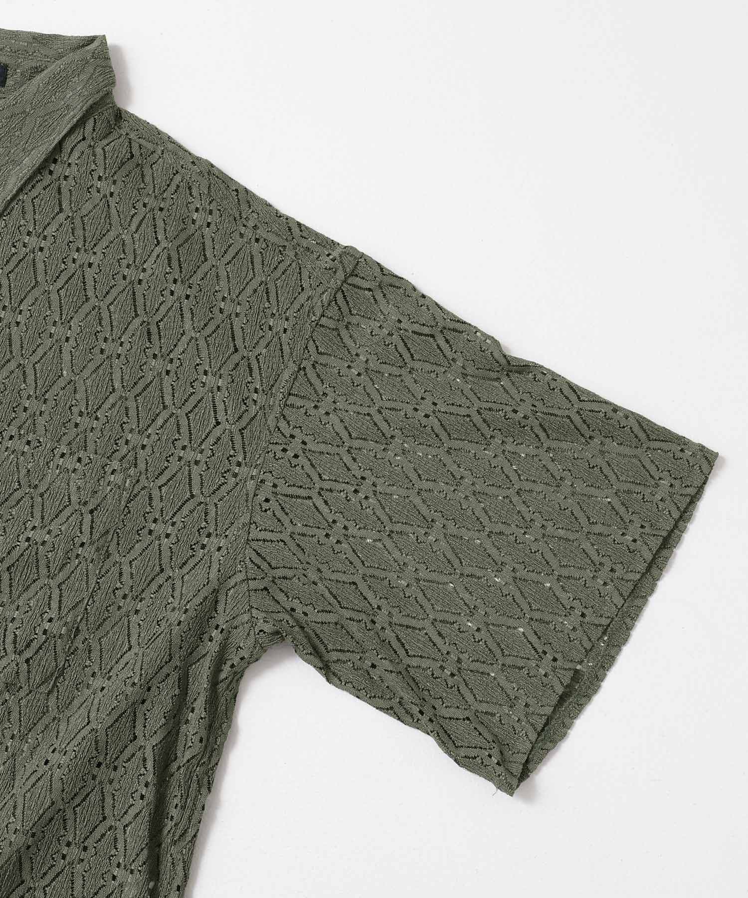 レギュラーカラーレース半袖シャツ SAGE GREEN M