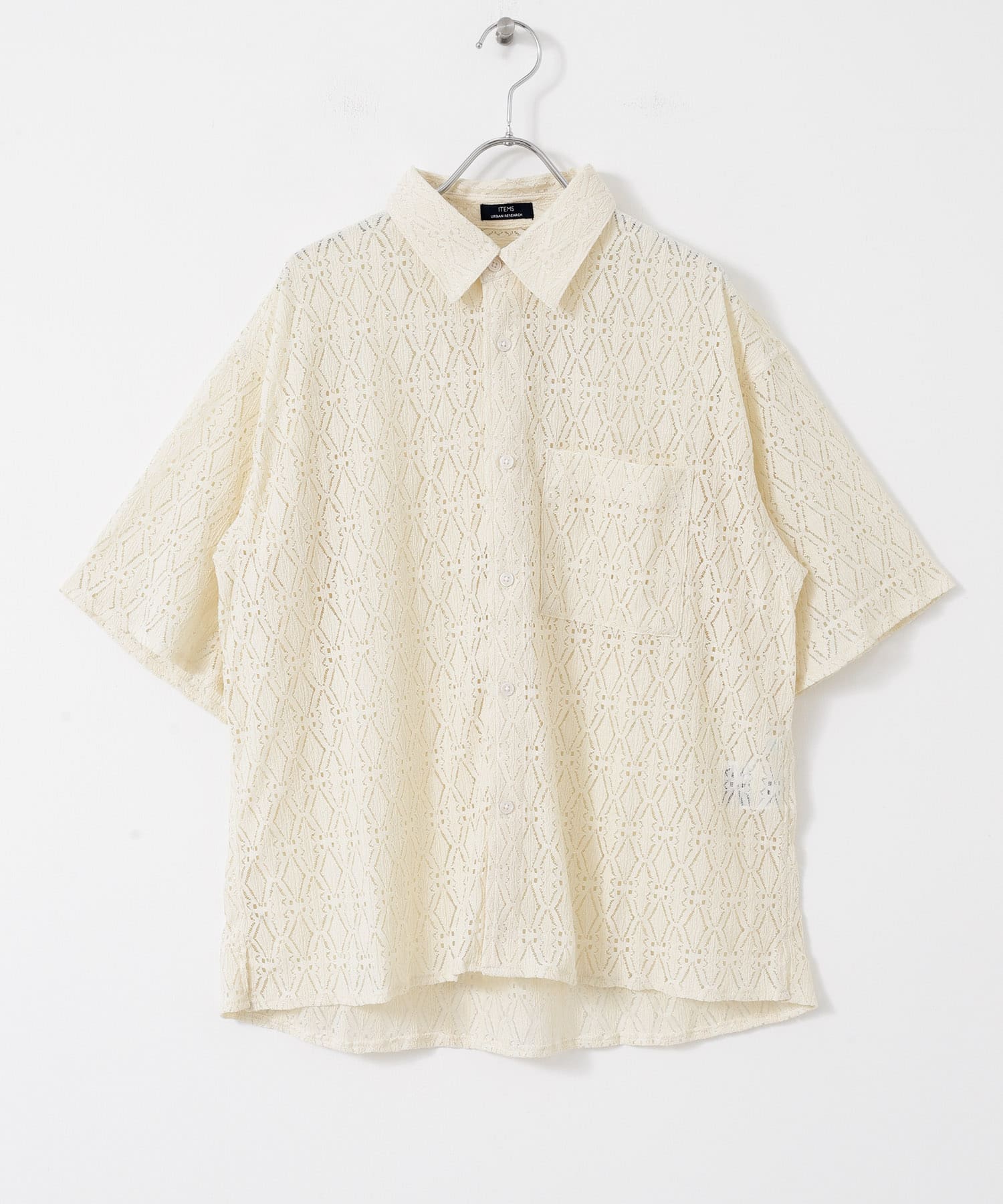 レギュラーカラーレース半袖シャツ OFF M