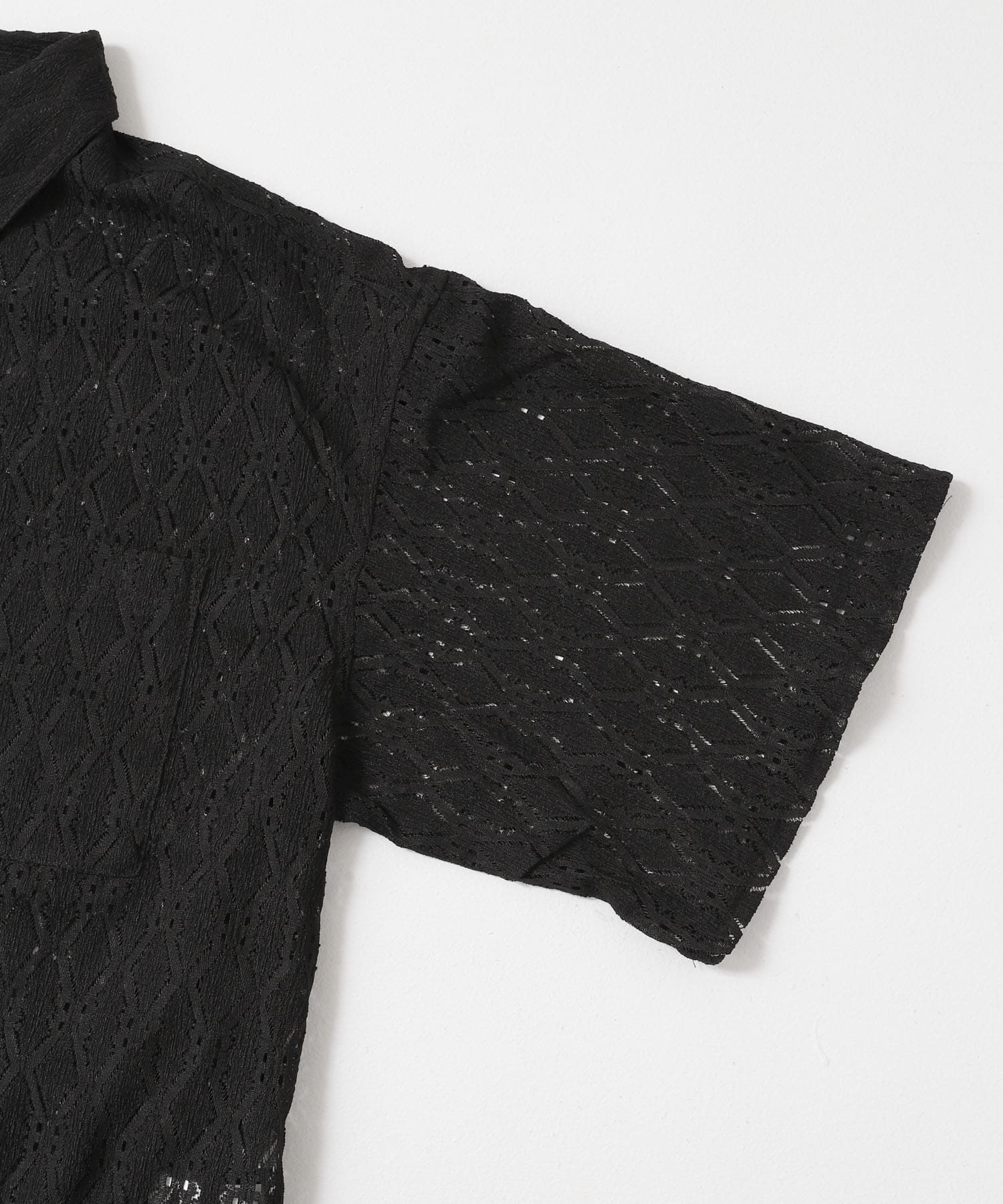 レギュラーカラーレース半袖シャツ BLK M