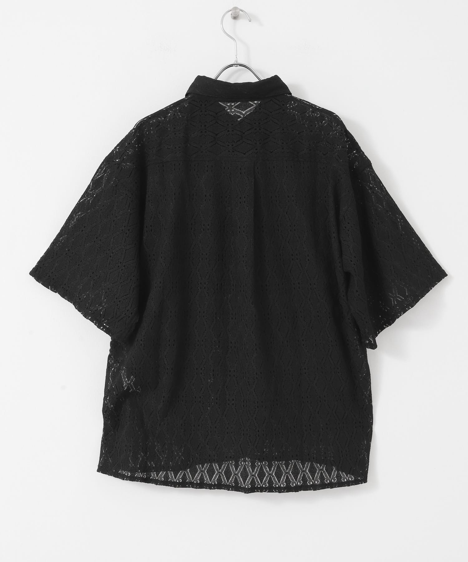 レギュラーカラーレース半袖シャツ BLK M