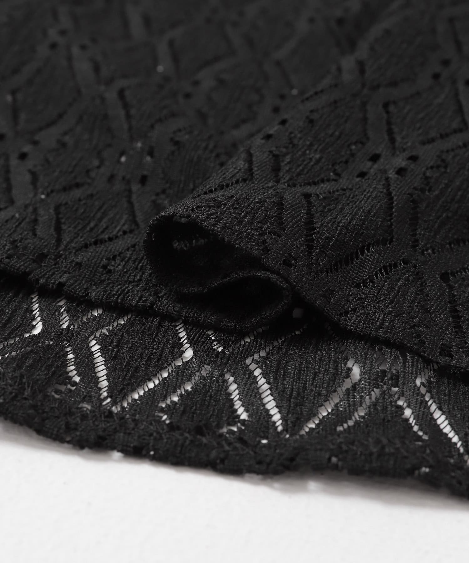 レギュラーカラーレース半袖シャツ BLK M