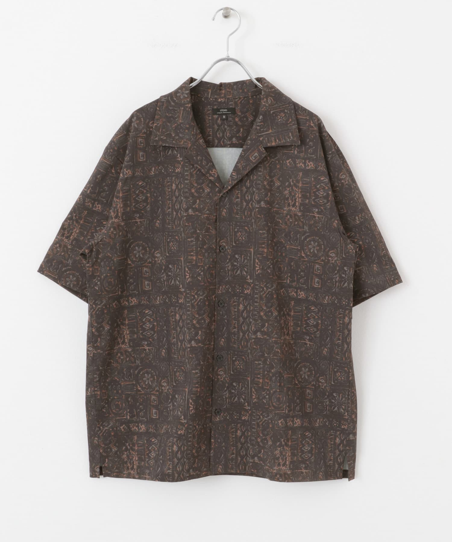 Batik Print Open Collar shirts BRN M