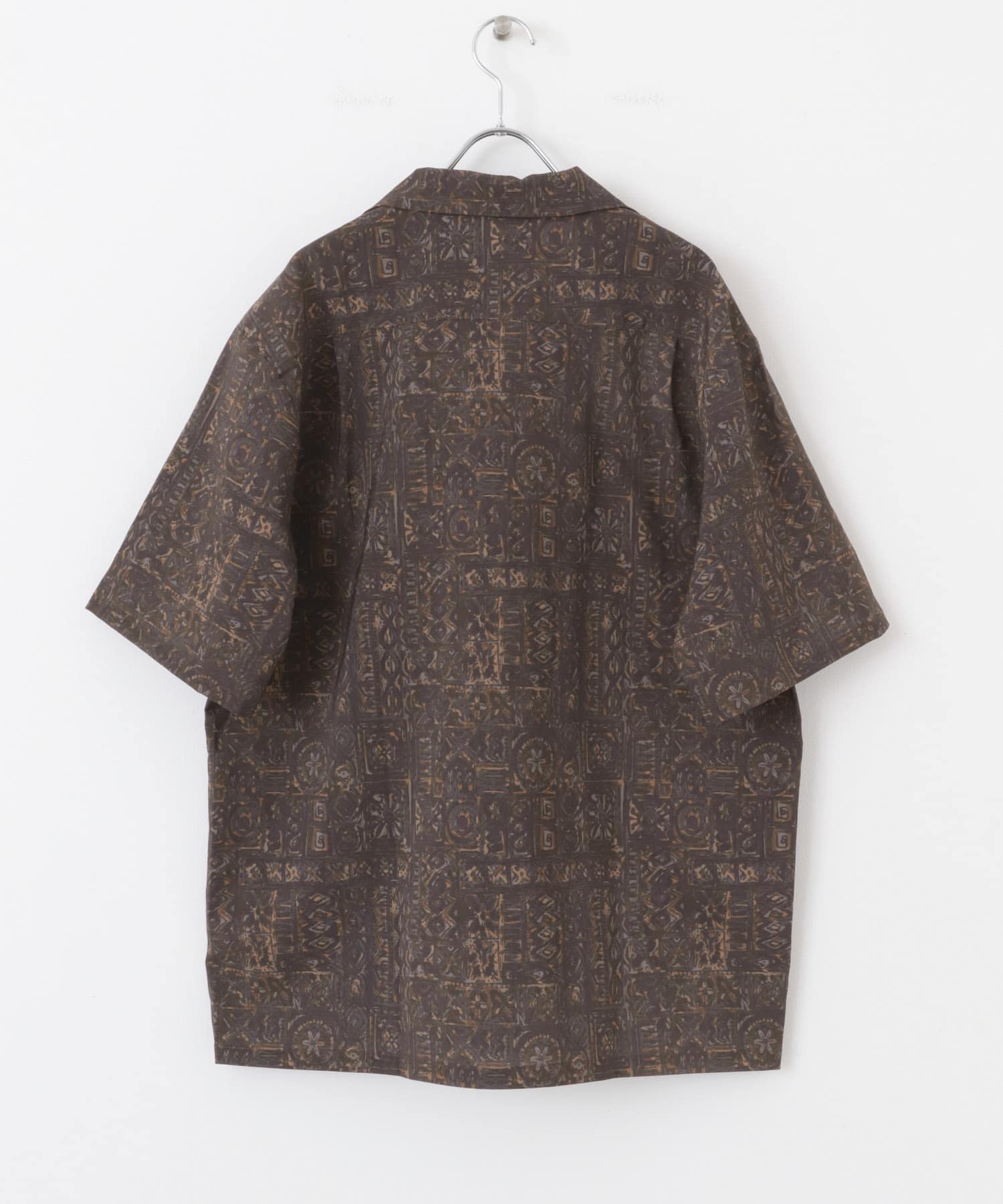 Batik Print Open Collar shirts BRN M