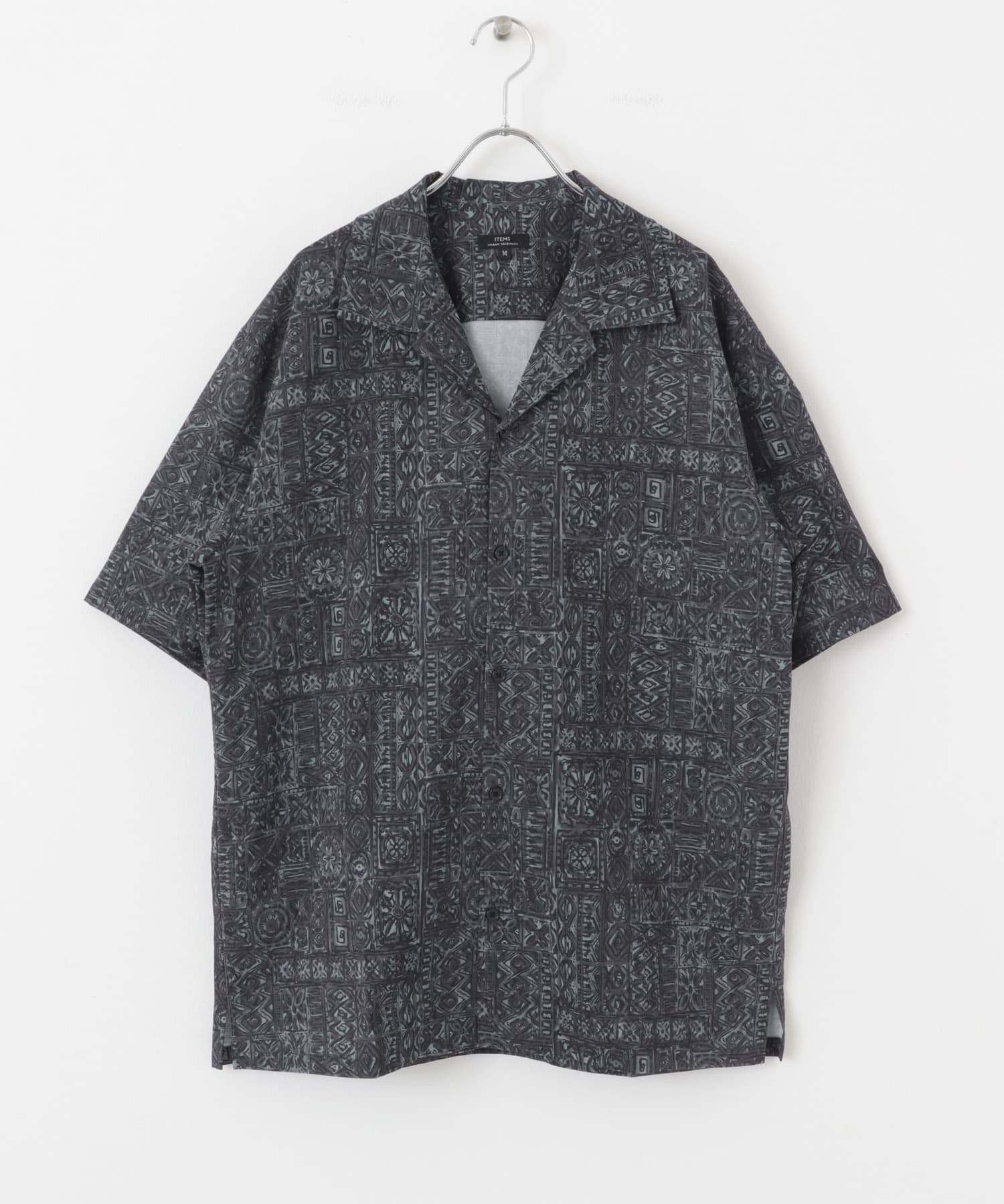 Batik Print Open Collar shirts BLK M