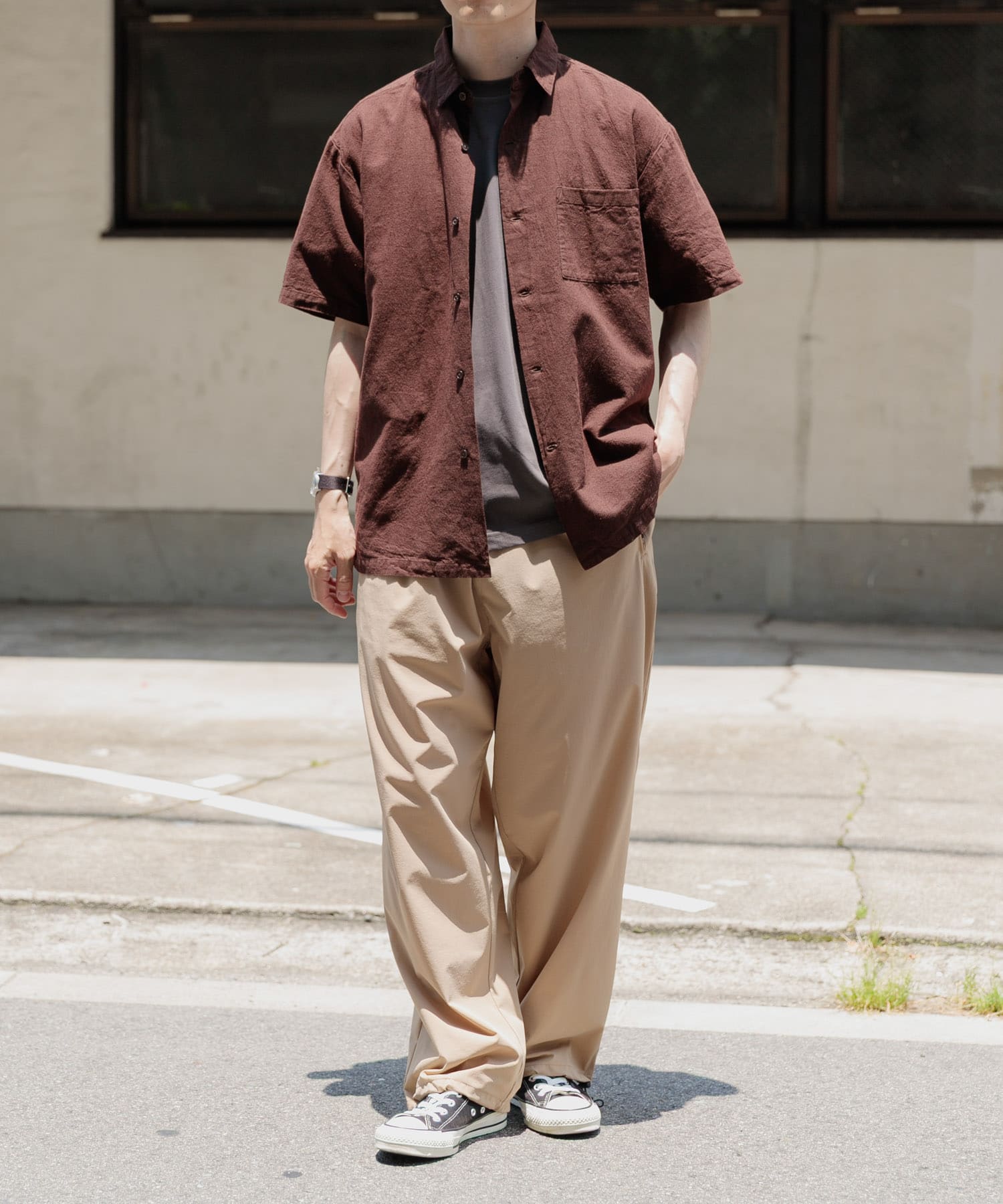 セットアップ対応』天然素材リネンコットンレギュラーカラー半袖シャツ