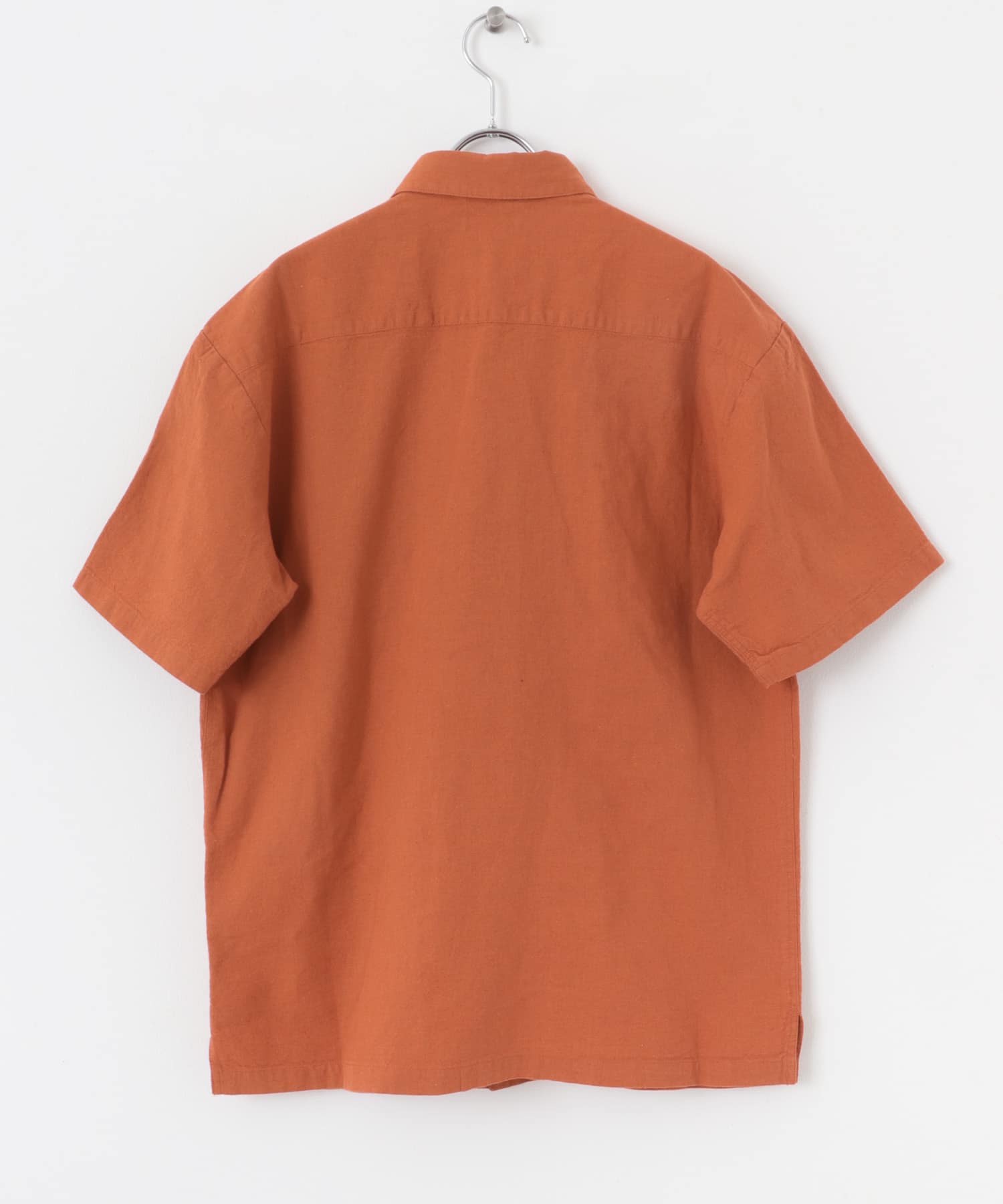 『セットアップ対応』天然素材リネンコットンレギュラーカラー半袖シャツ TERRACOTTA M
