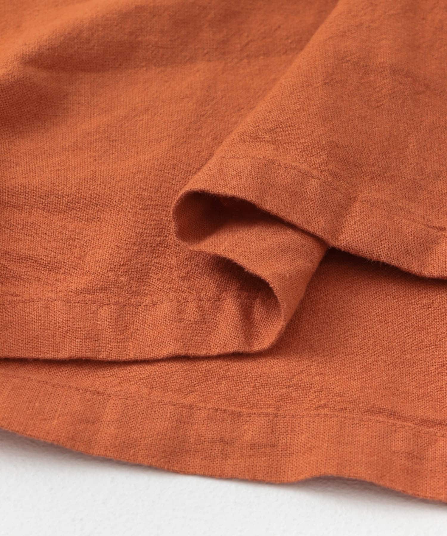 『セットアップ対応』天然素材リネンコットンレギュラーカラー半袖シャツ TERRACOTTA M