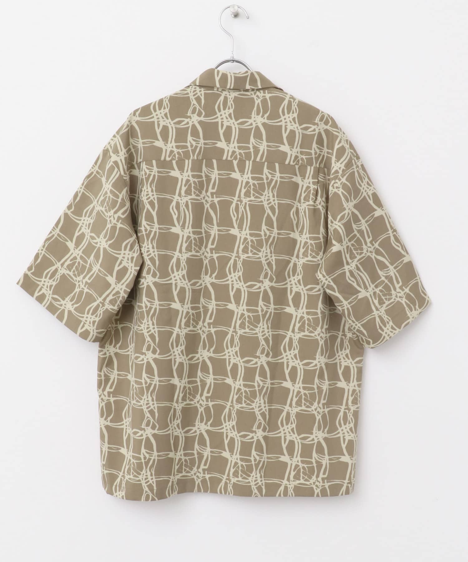 ラインアートプリントオープンカラー半袖シャツ BEG M