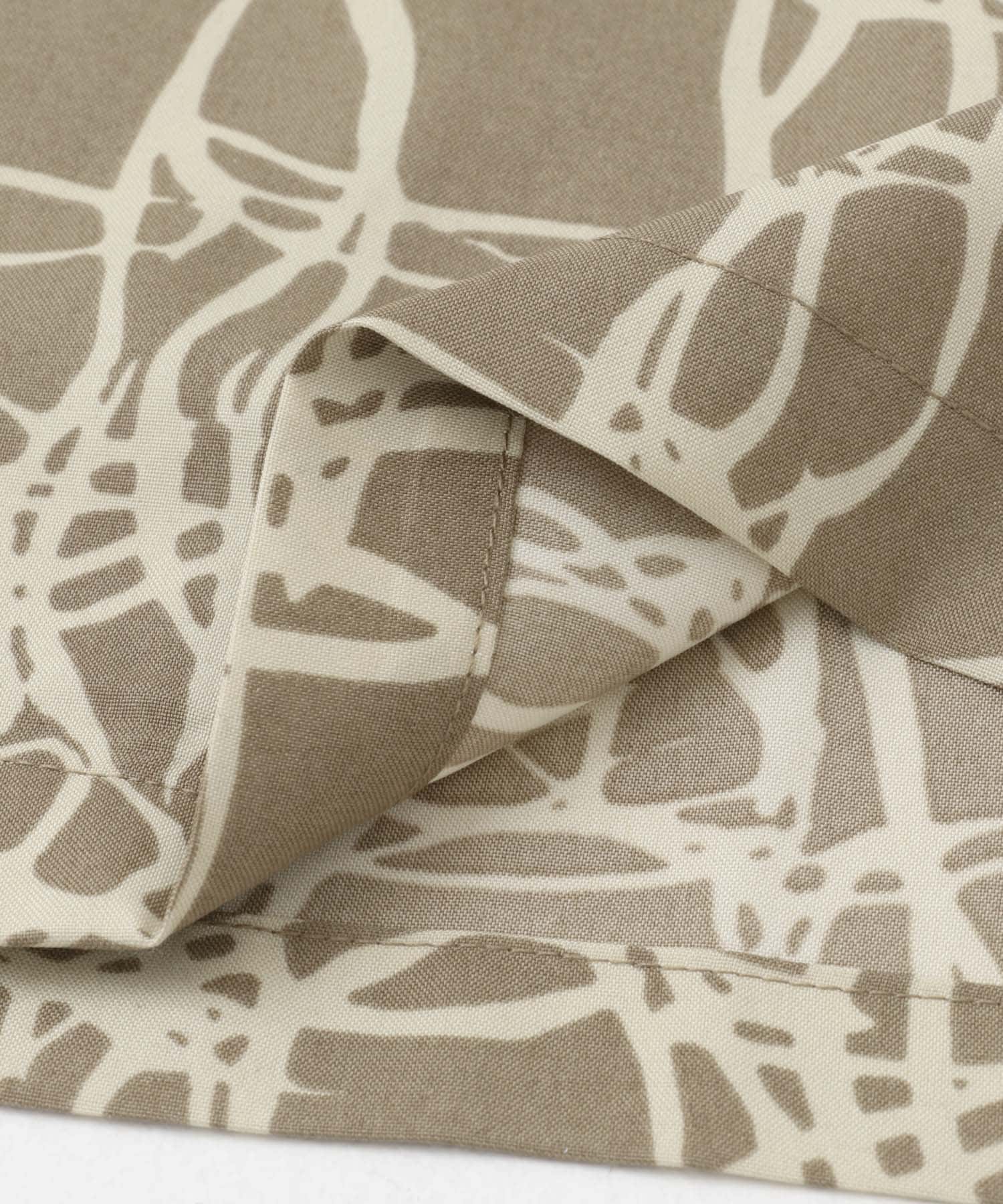 ラインアートプリントオープンカラー半袖シャツ BEG M