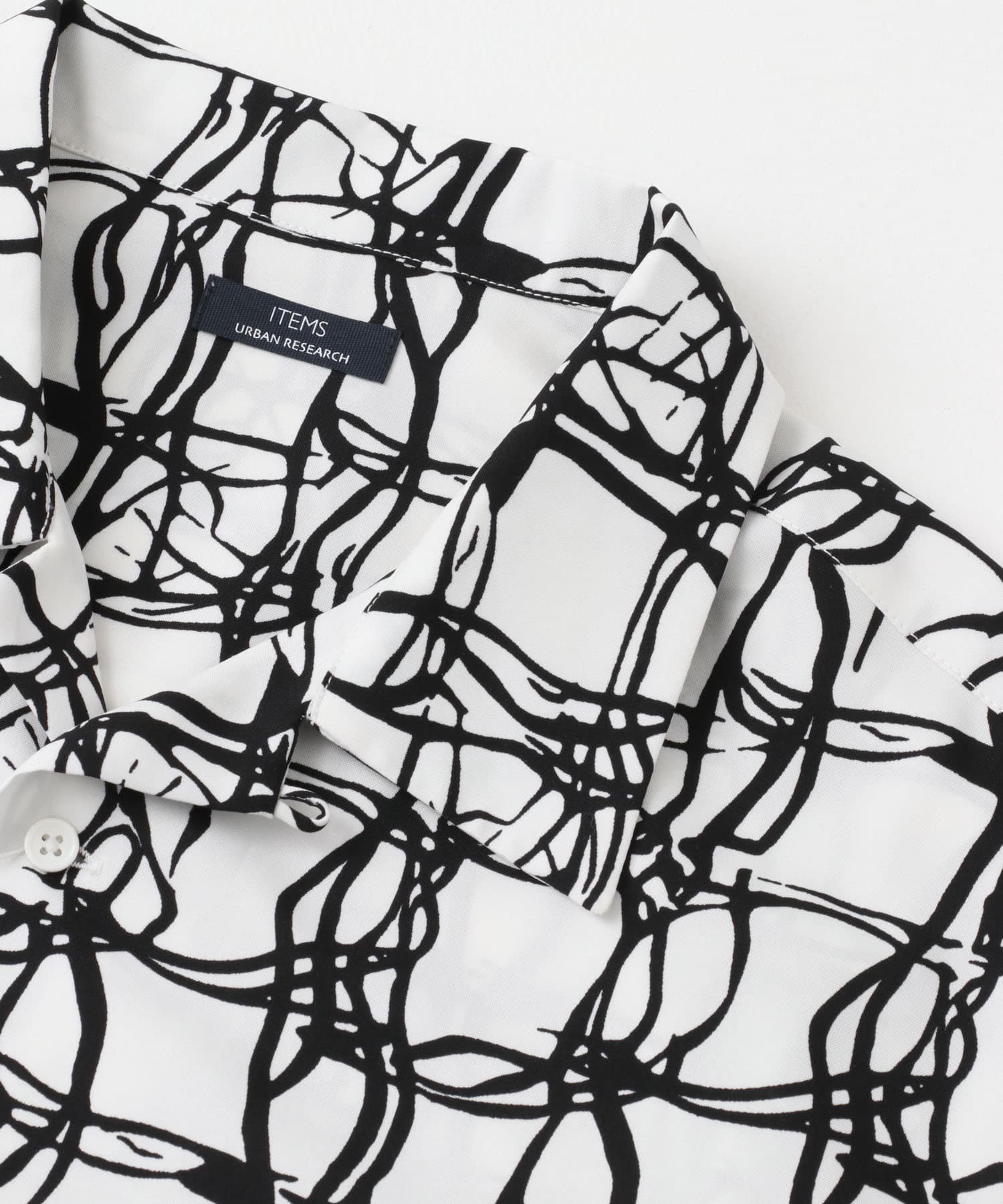 ラインアートプリントオープンカラー半袖シャツ WHT M