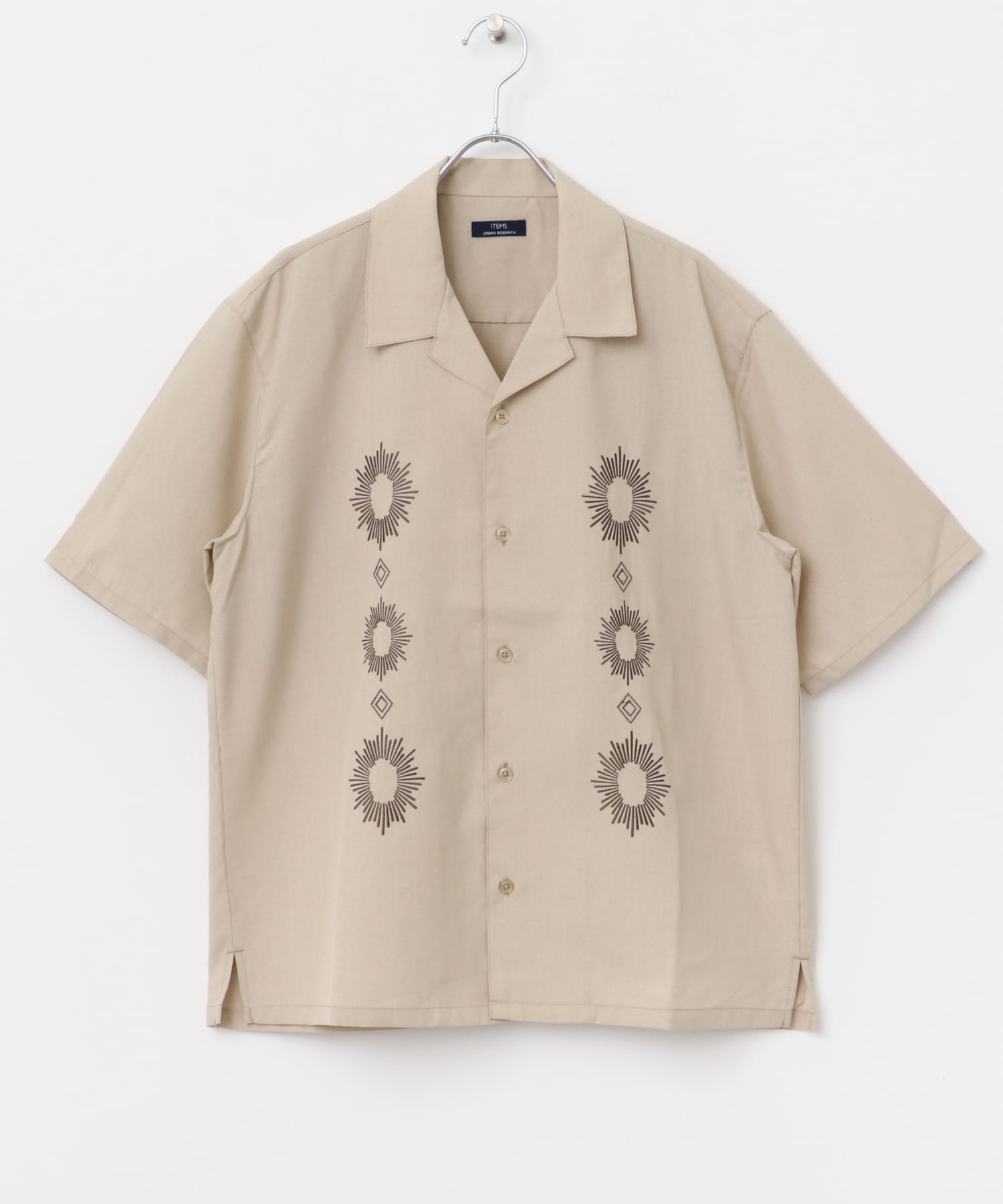 モチーフ刺繍ドライタッチ 半袖シャツ BEG M