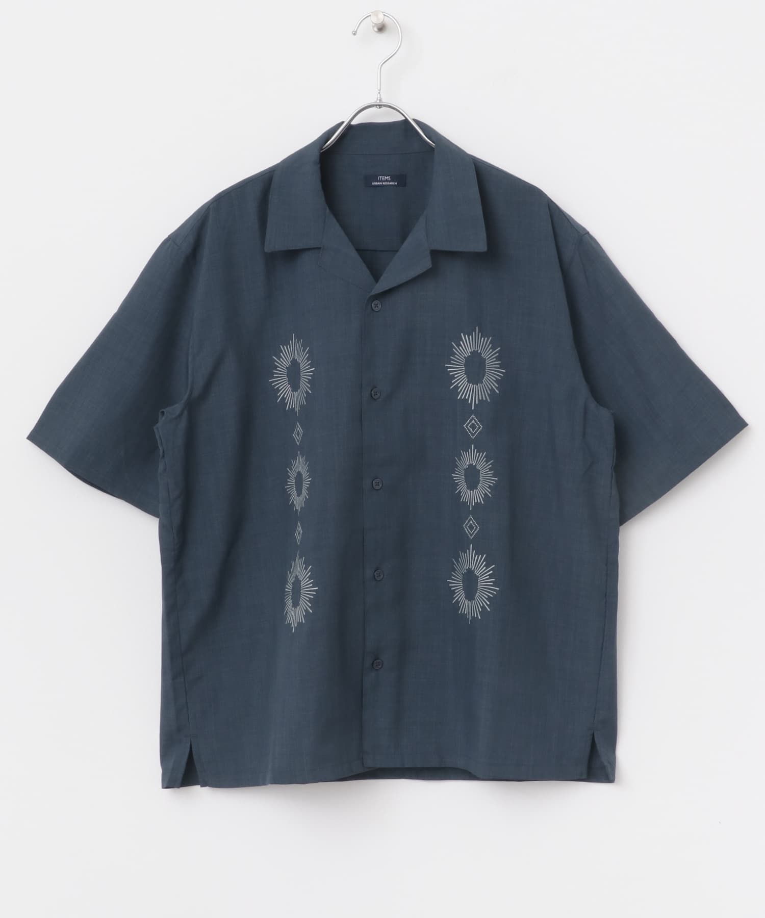 モチーフ刺繍ドライタッチ 半袖シャツ DARK BLUE M