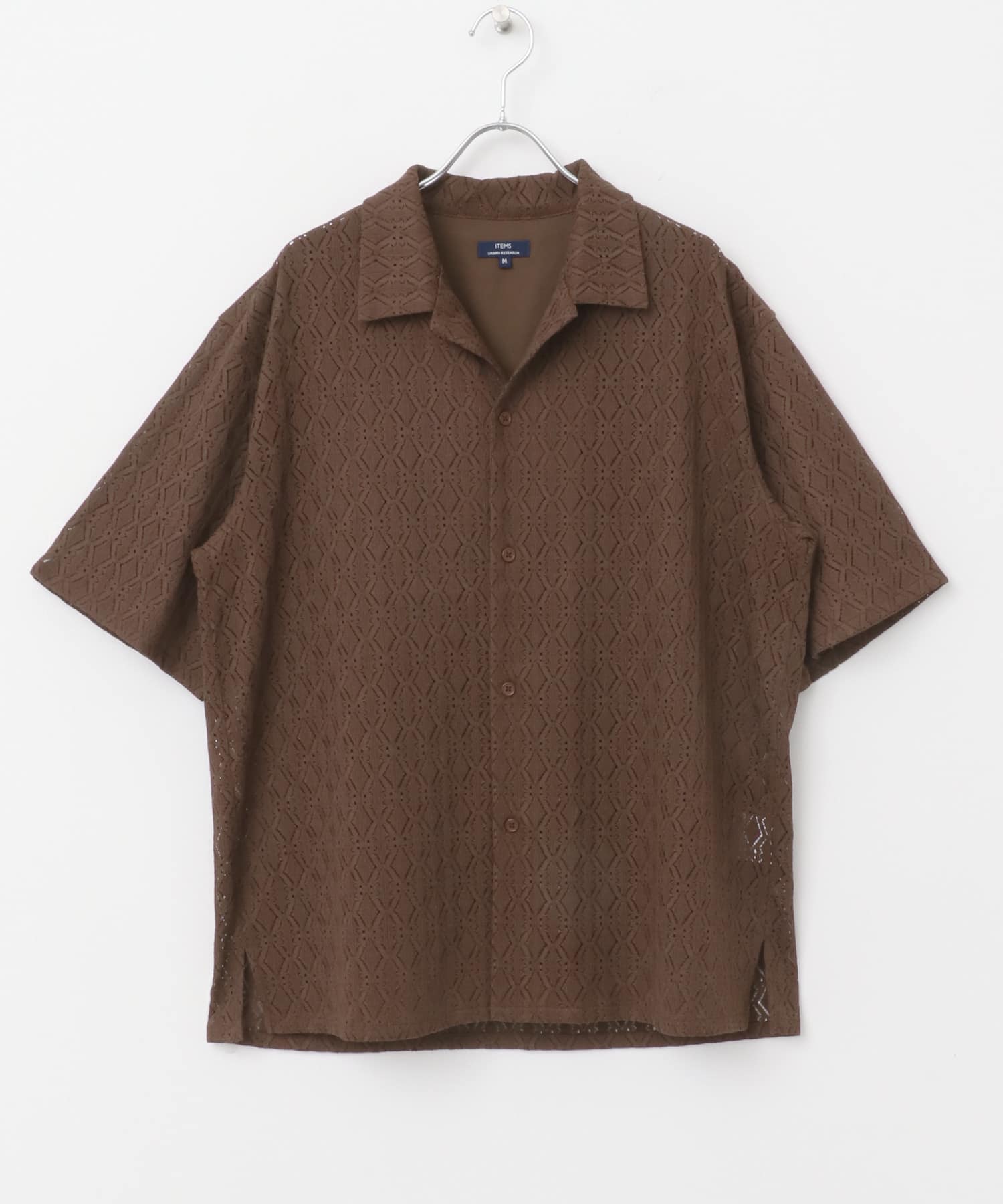 ジオメレースオープンカラー半袖シャツ BRN M