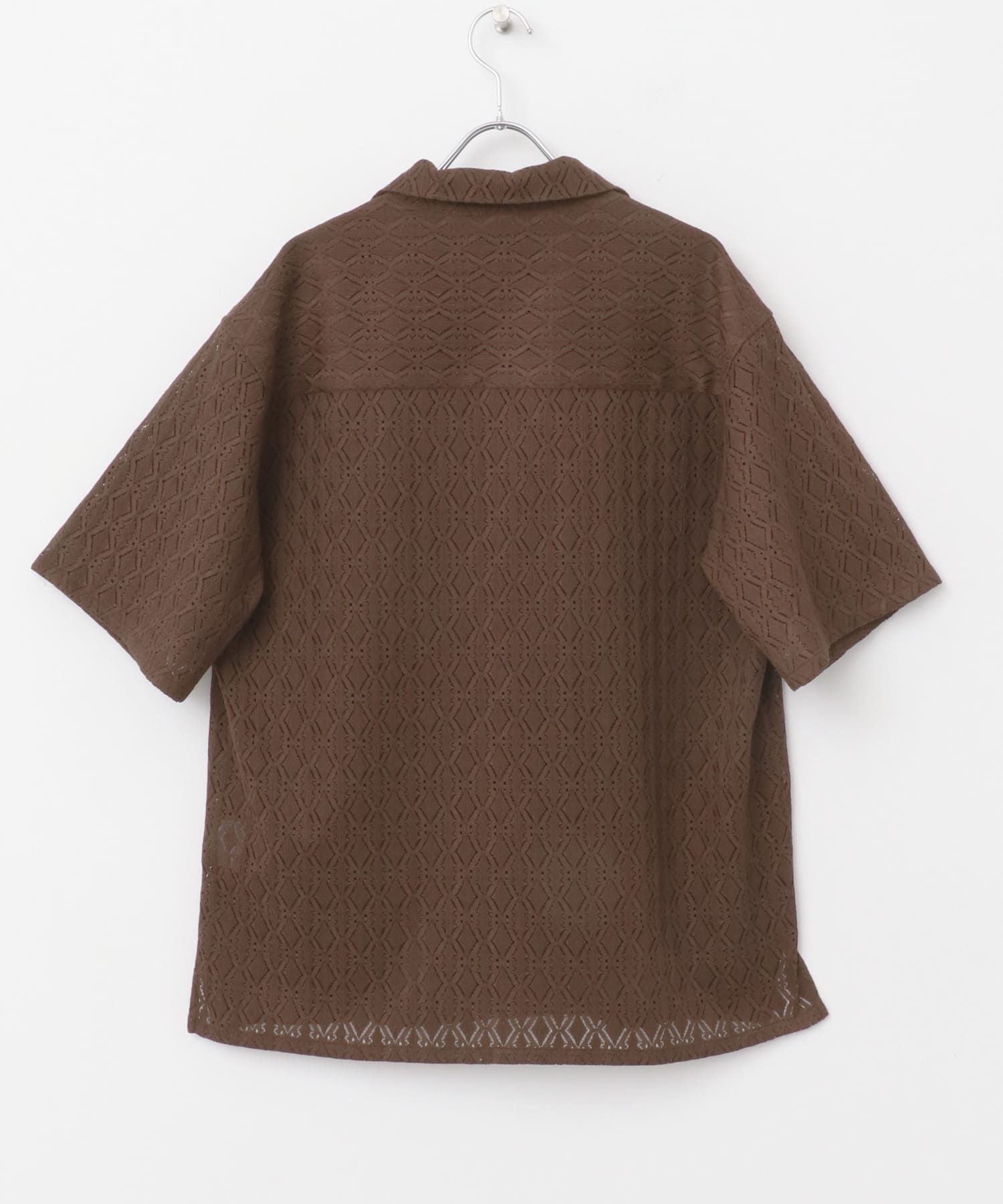 ジオメレースオープンカラー半袖シャツ BRN M